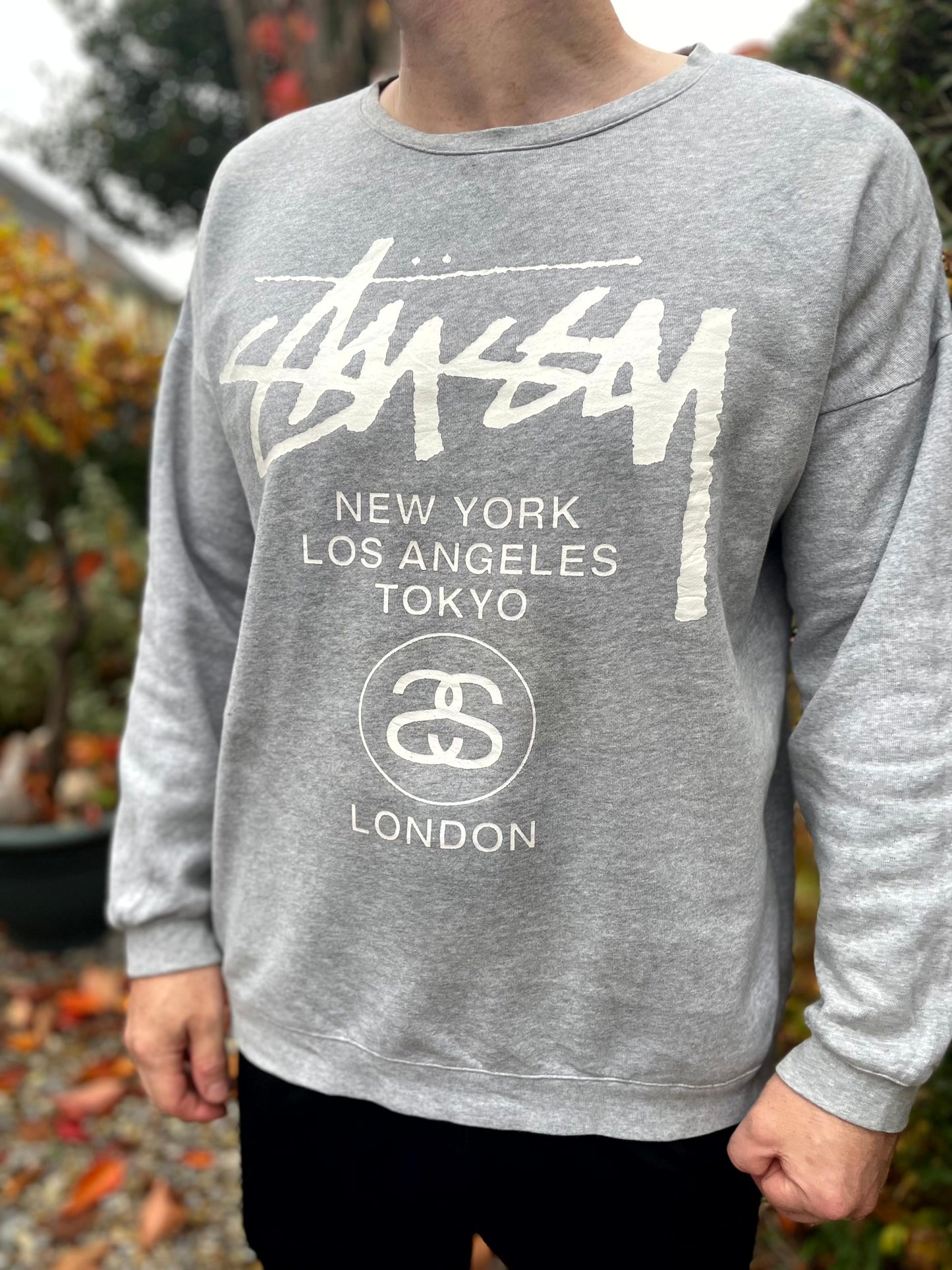 Stussy Big Spellout Grey Pullover Pullover Sweatshirt Jumper - M/Medium