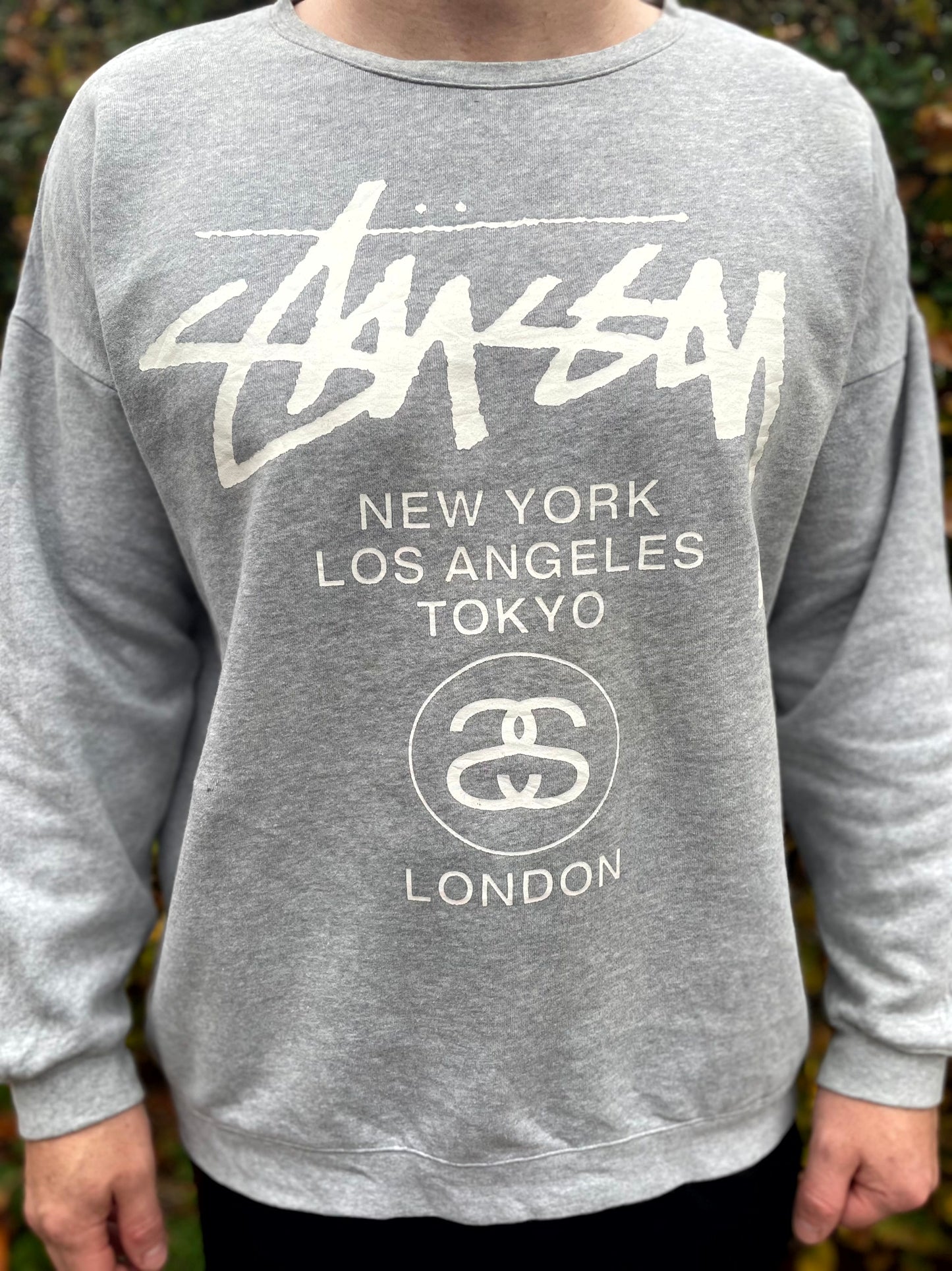 Stussy Big Spellout Grey Pullover Pullover Sweatshirt Jumper - M/Medium