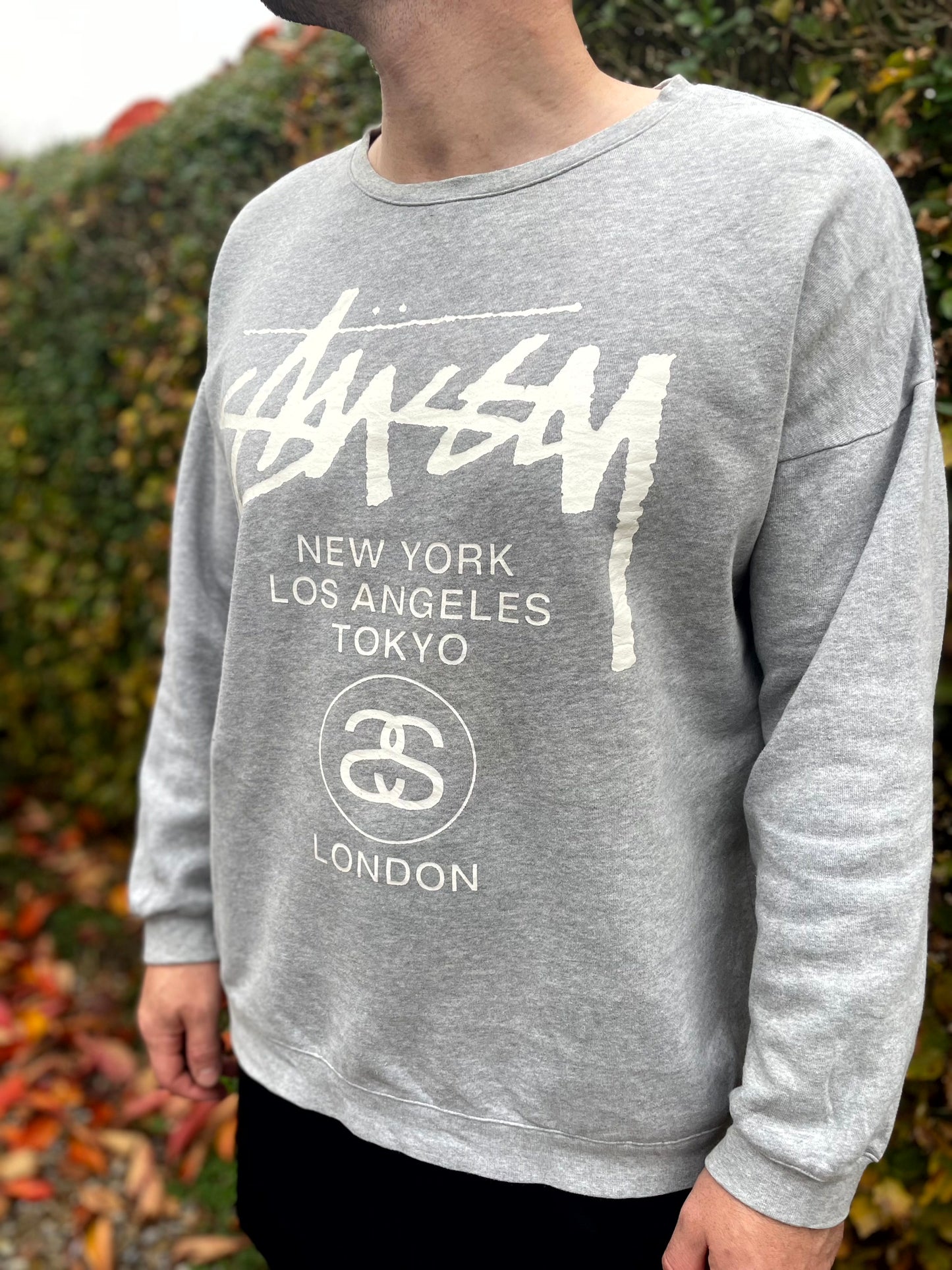 Stussy Big Spellout Grey Pullover Pullover Sweatshirt Jumper - M/Medium