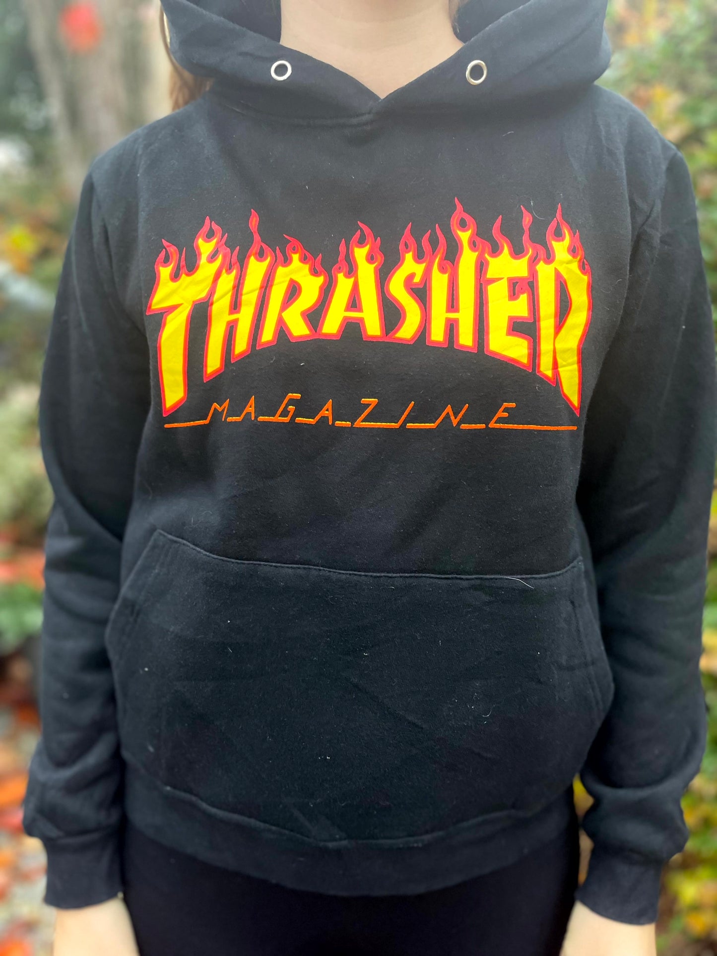 Thrasher Y2K Skateboard Magazine Black Flames Pullover Hoodie - S/Small