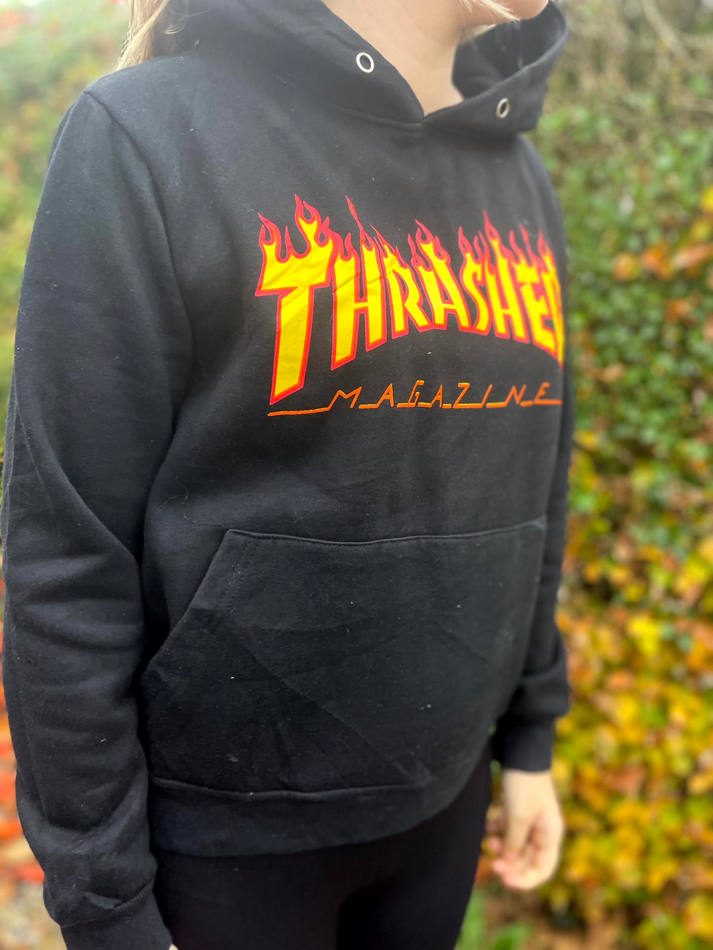 Thrasher Y2K Skateboard Magazine Black Flames Pullover Hoodie - S/Small