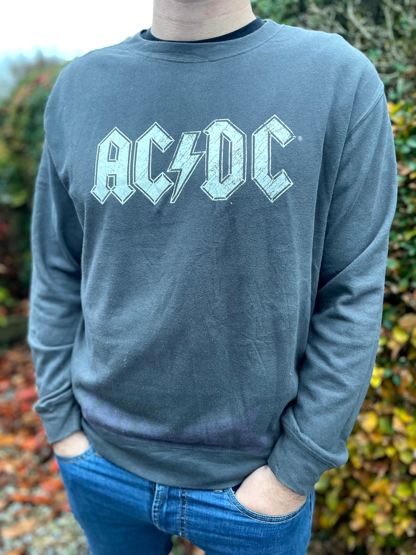ACDC Grey Big Spellout Pullover Jumper/Sweatshirt - L/Large