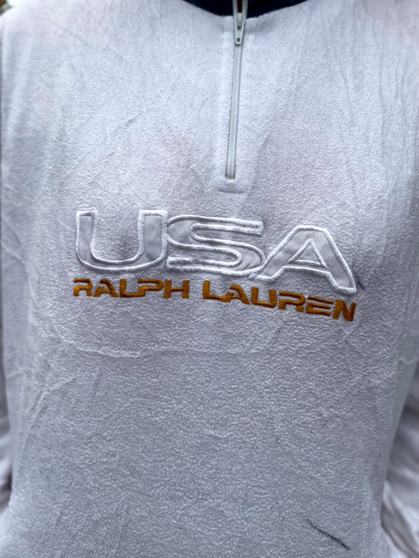 Vintage Ralph Lauren Polo Sport White Fleece 1/4 Zip Pullover Jumper - S/Small
