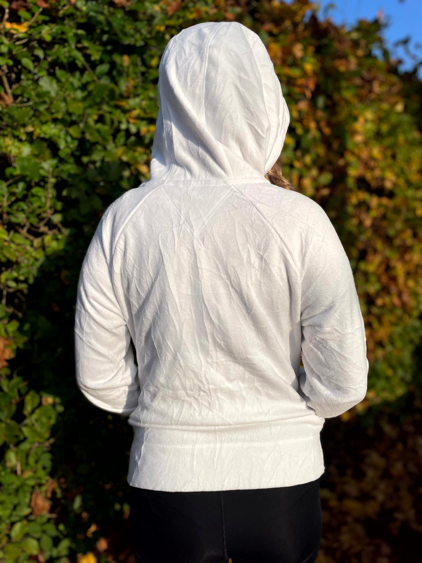 Vintage White Tommy Hilfiger Full Zip Fleece Hoodie Jacket - L/Large