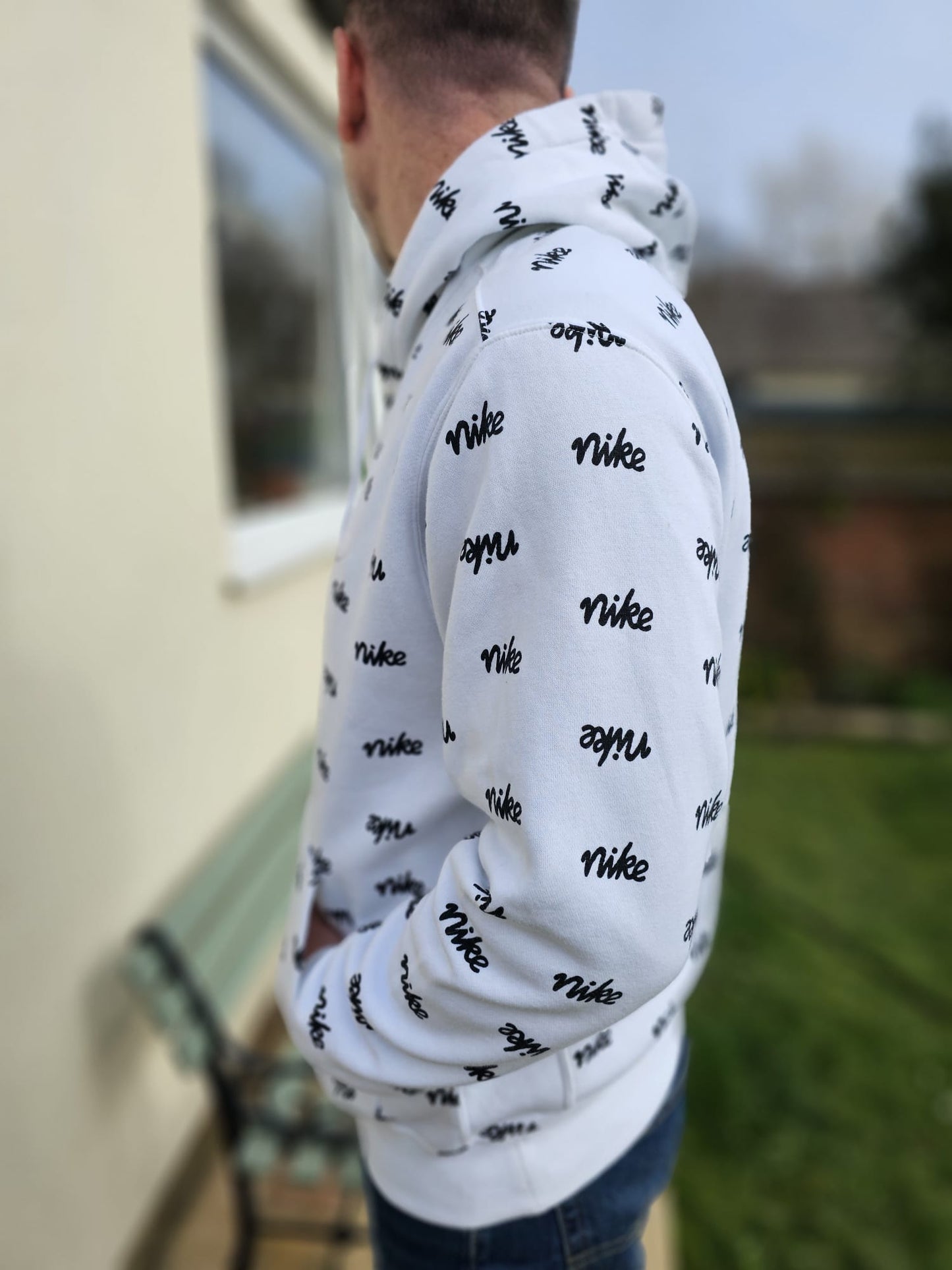 Nike White All Over Print Hoodie - L/Large
