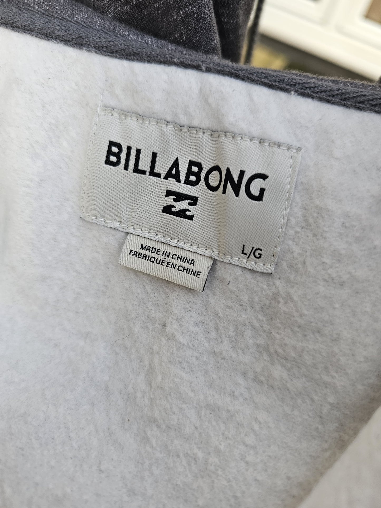 Billabong Pullover Grey/White Hoodie Full Zip Jacket - L/Large