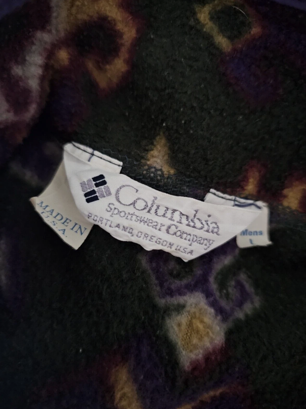 Vintage Columbia Fleece Pattern Pullover Snap Button Jumper - L/Large - Made In USA