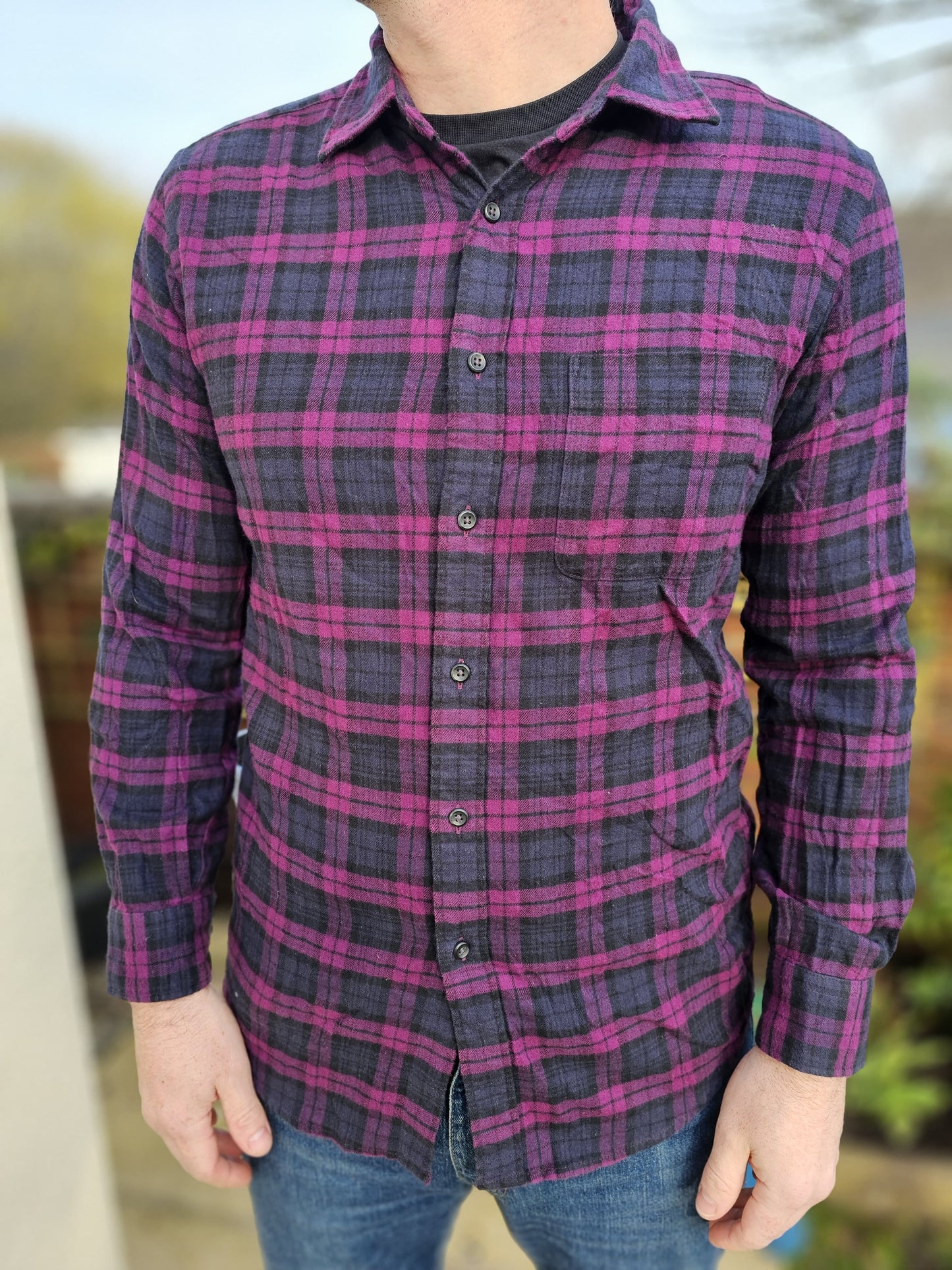 Mens Uniqlo Purple Checked Long Sleeve Button Up Shirt - L/Large