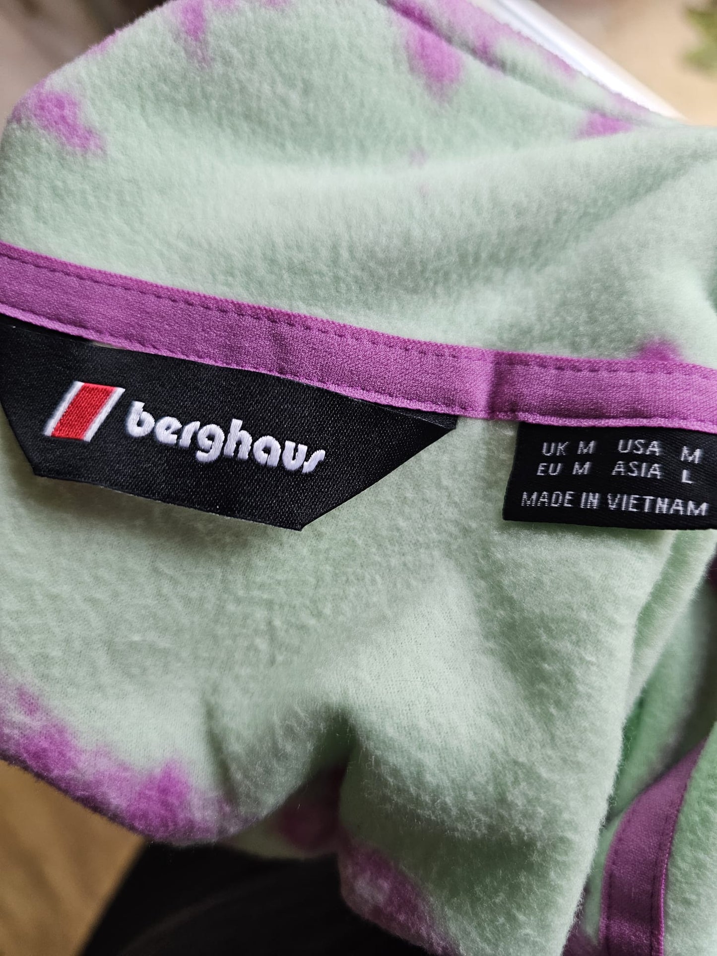 Berghaus Unisex Mountain Print Mint/Lilac Pullover 1/4 Zip Fleece Jumper - M/Medium