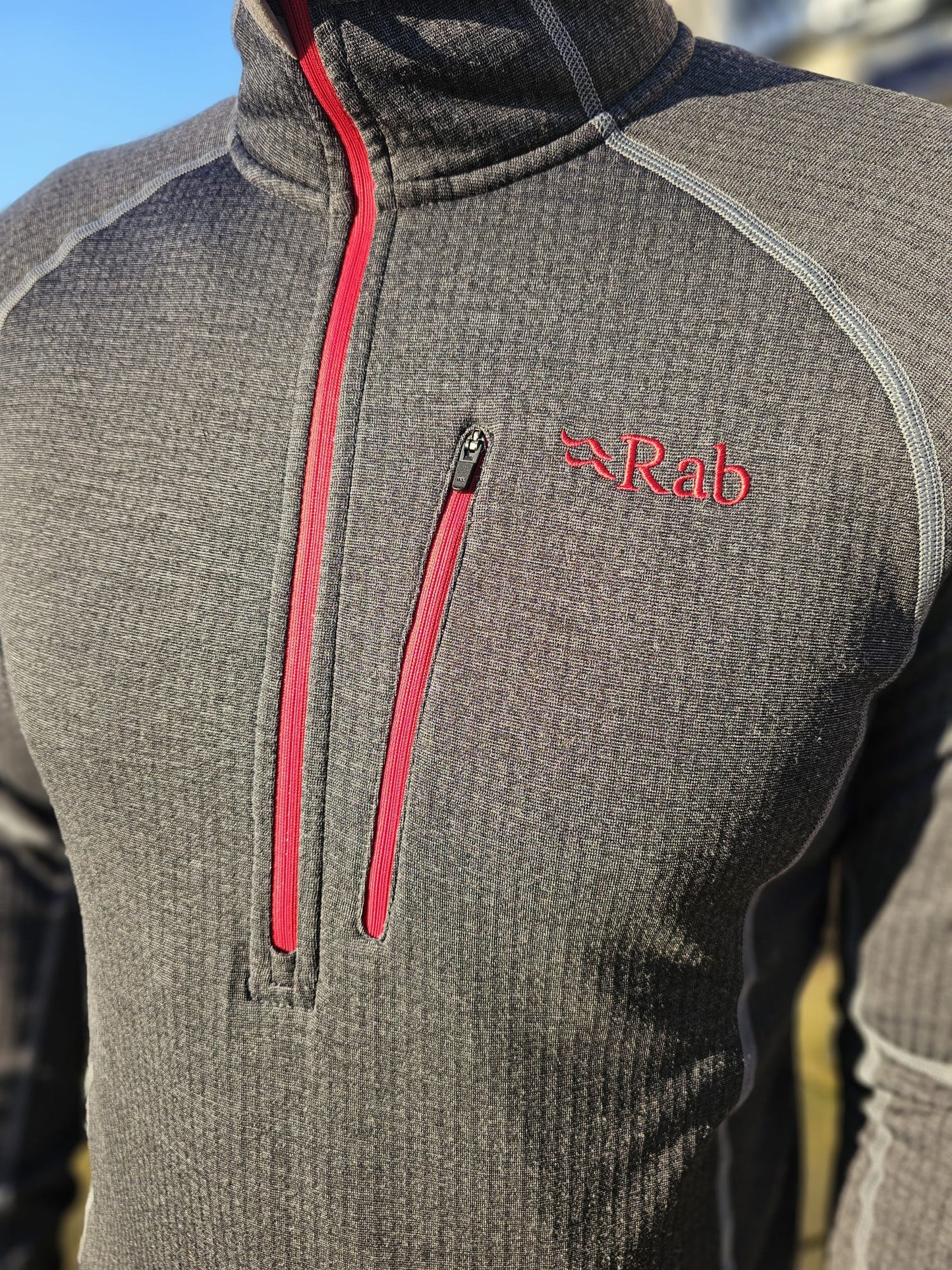 Rab 1/2 Zip Grey/Red Pullover Fleece Smart Casual Activewear Hiking Jumper - XL/Extra Large