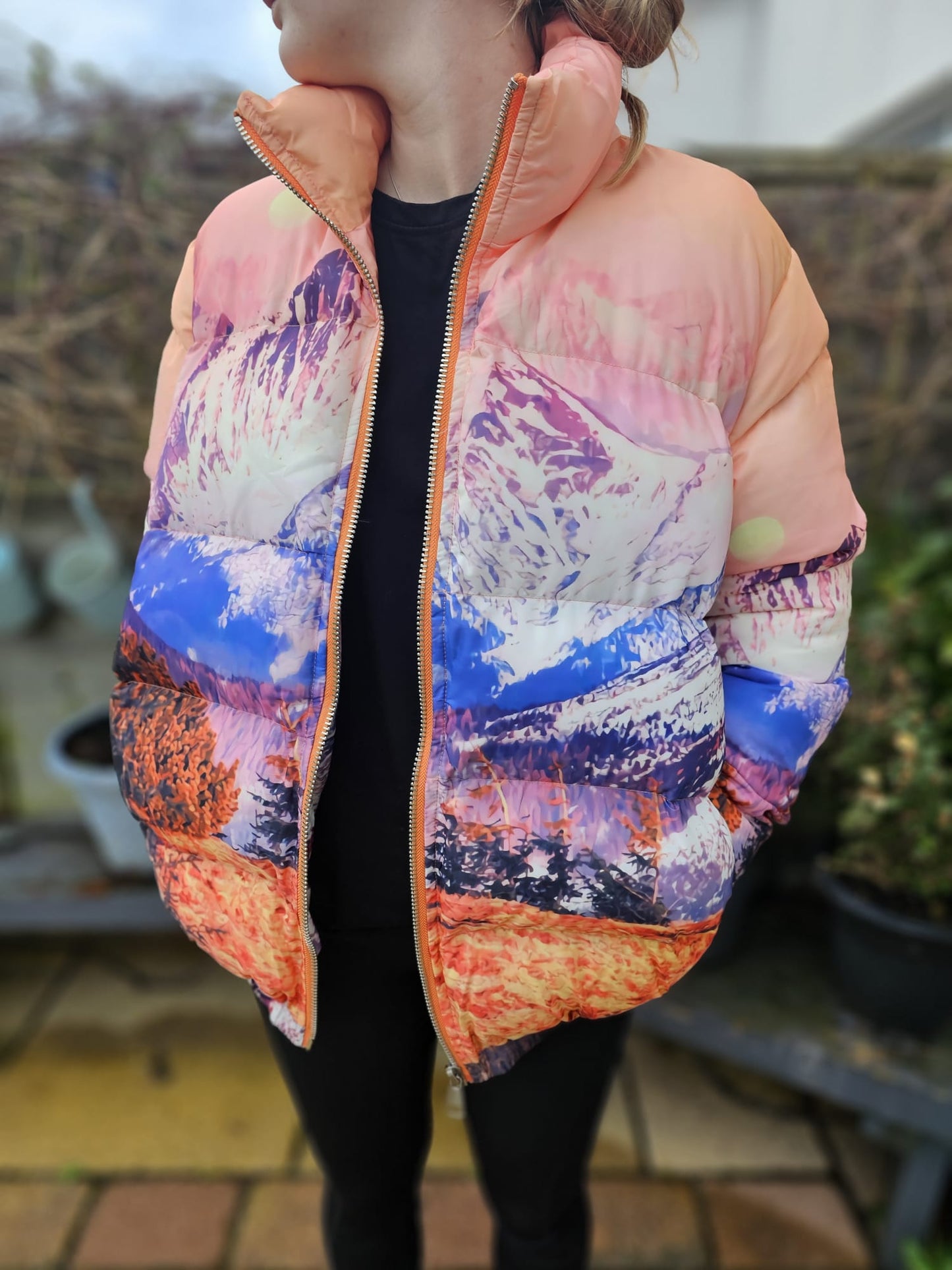 Women's Nasty Gal Mountain Print Puffer Jacket Coat - 8/10