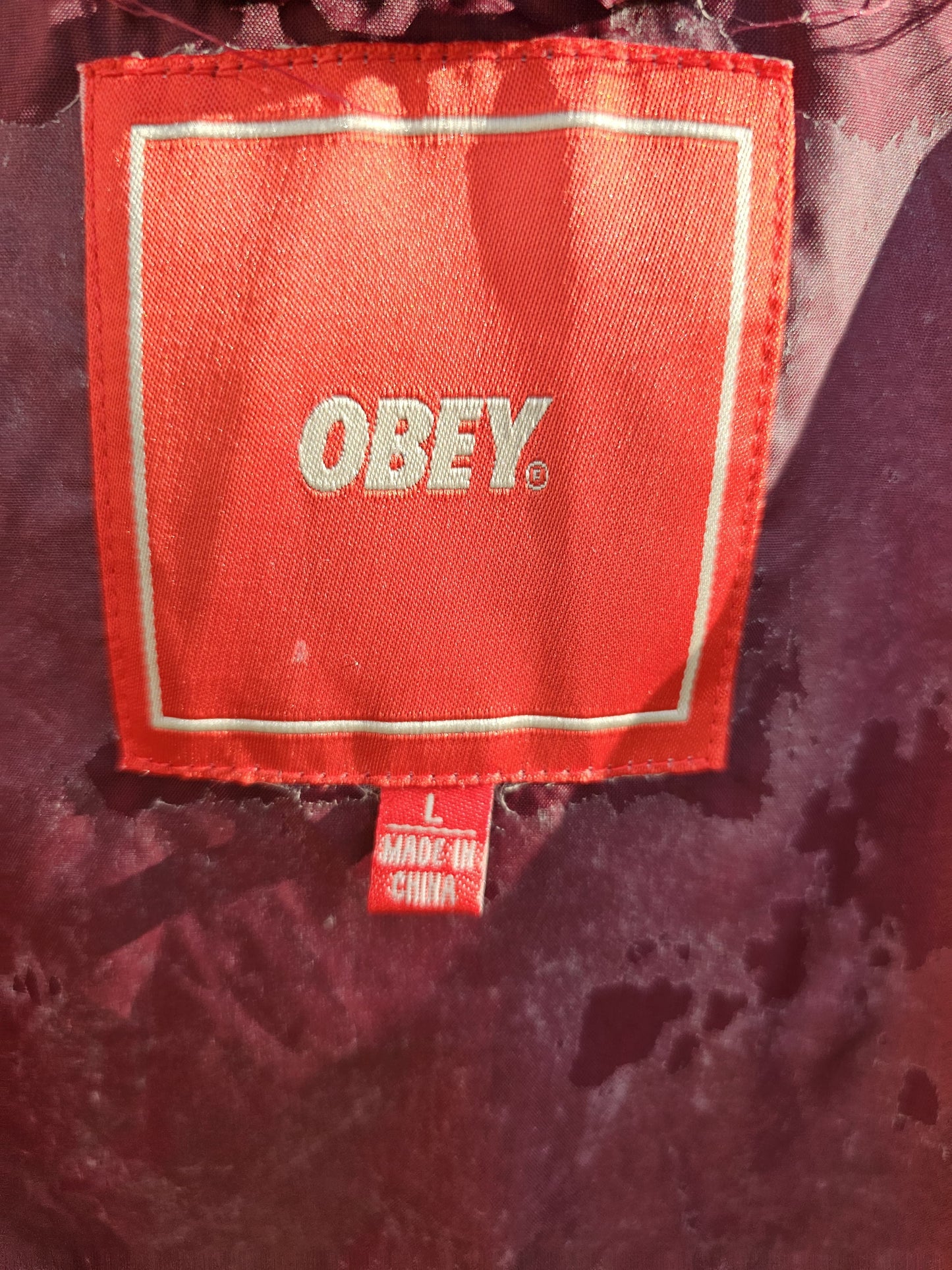 Awesome Obey Burgundy Windbreaker Rain Coat - L/Large