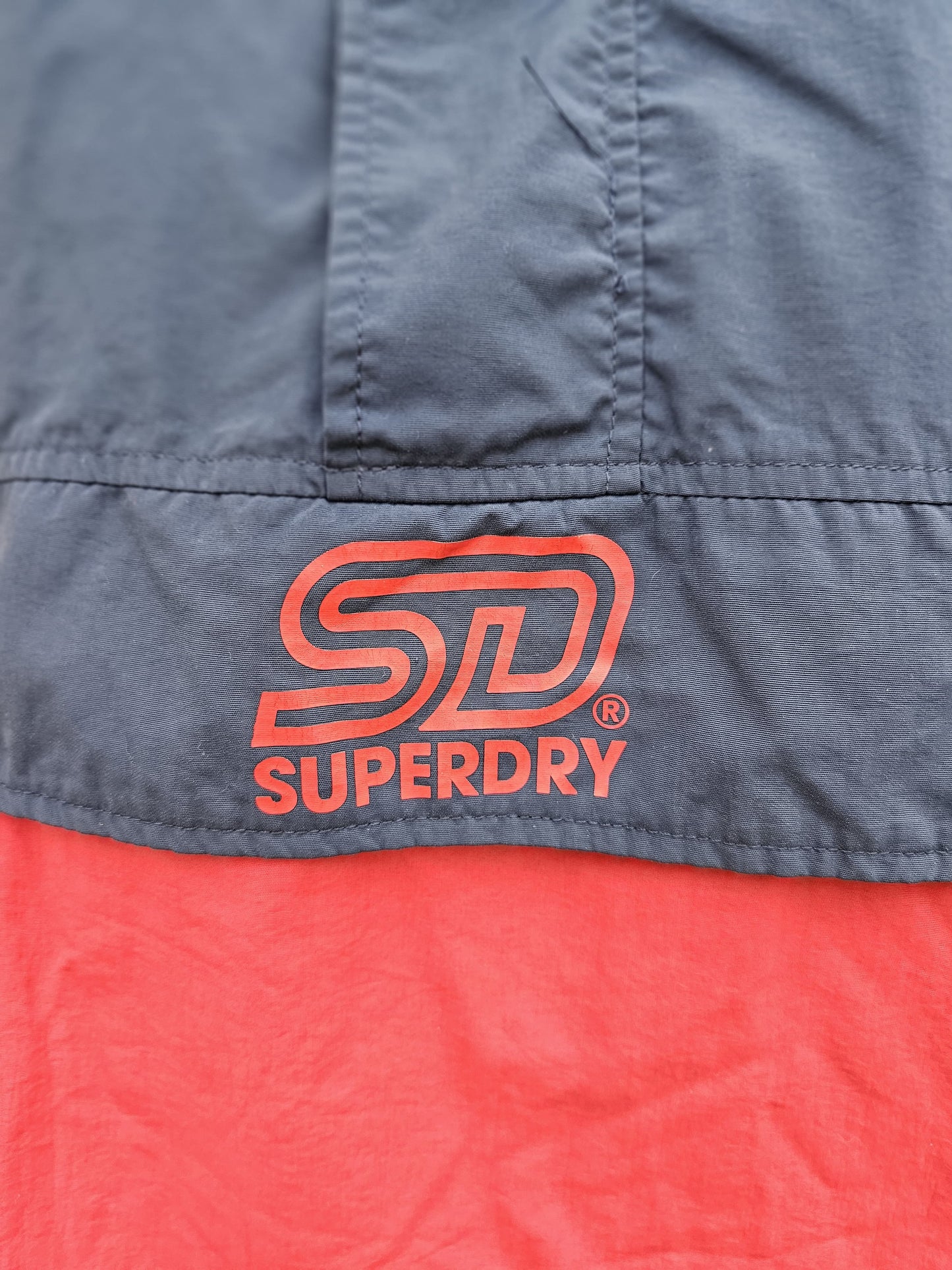 Superdry Red/Navy Pullover Hoodie Anorak Jacket Windbreaker Half Zip - 12/L/Large