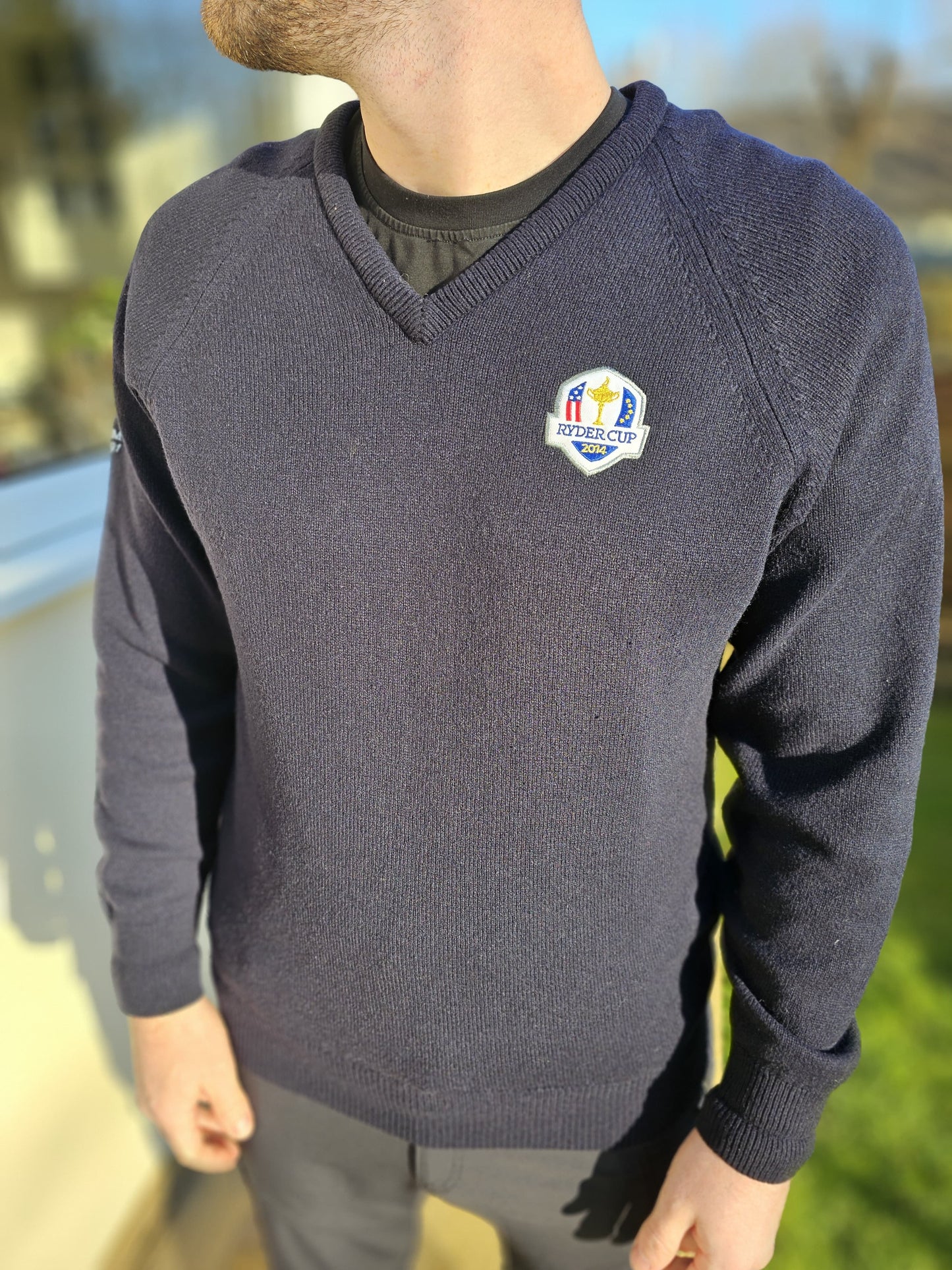 Glenmuir Navy Blue 1981 Ryder Cup V Neck Sweater Jumper - M/Medium 80% Lambswool