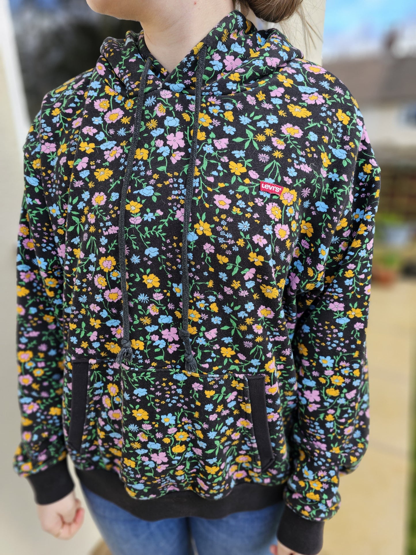 Levi's Grey Pullover Floral/Flowers Hoodie - M/Medium