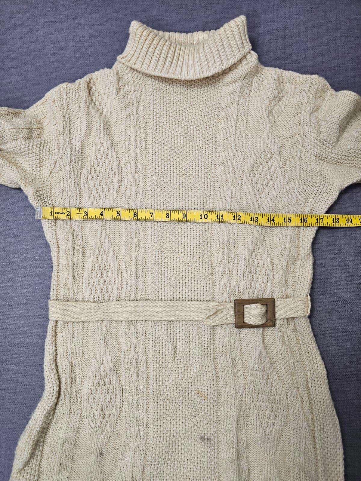 Women's Vintage 90's Textured Roll Neck Cable Hand Knit Dress - 10-12 - Cream