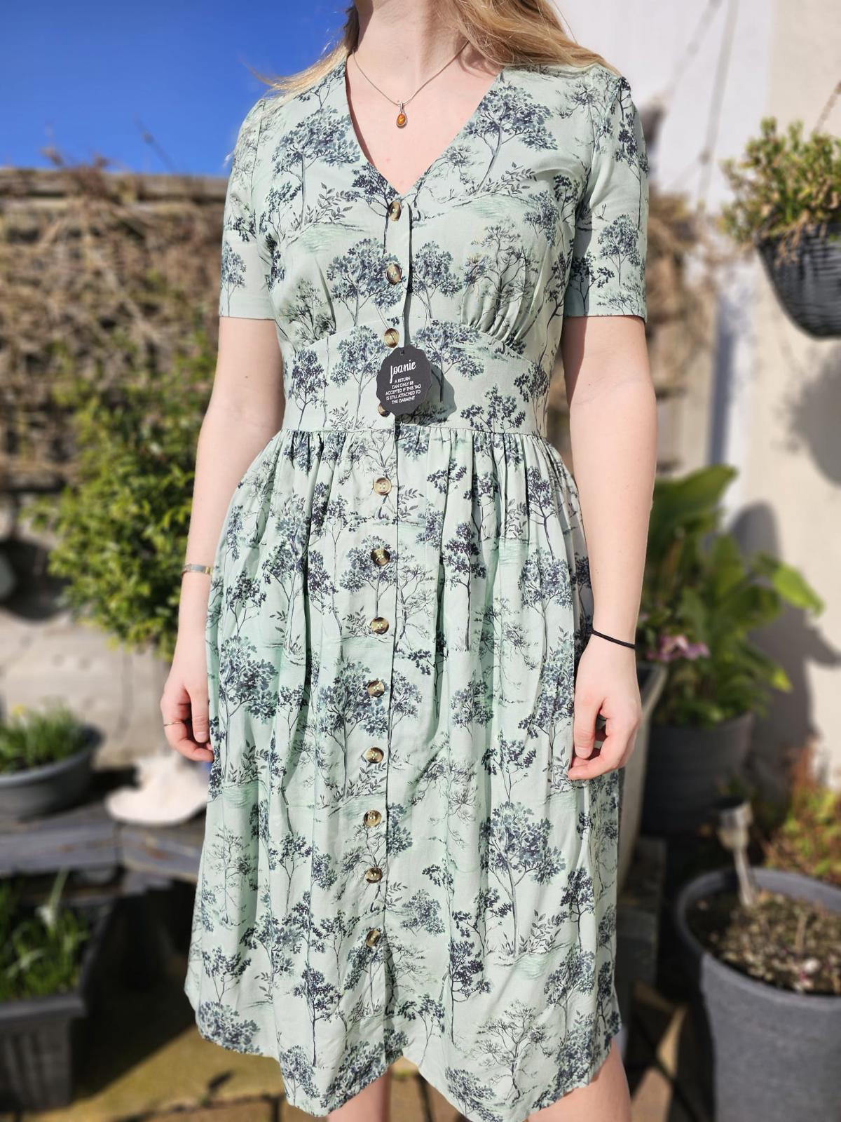 Joanie Womens Button-Down Forestry Print Multi Season Casual Midi Dress - UK 8**