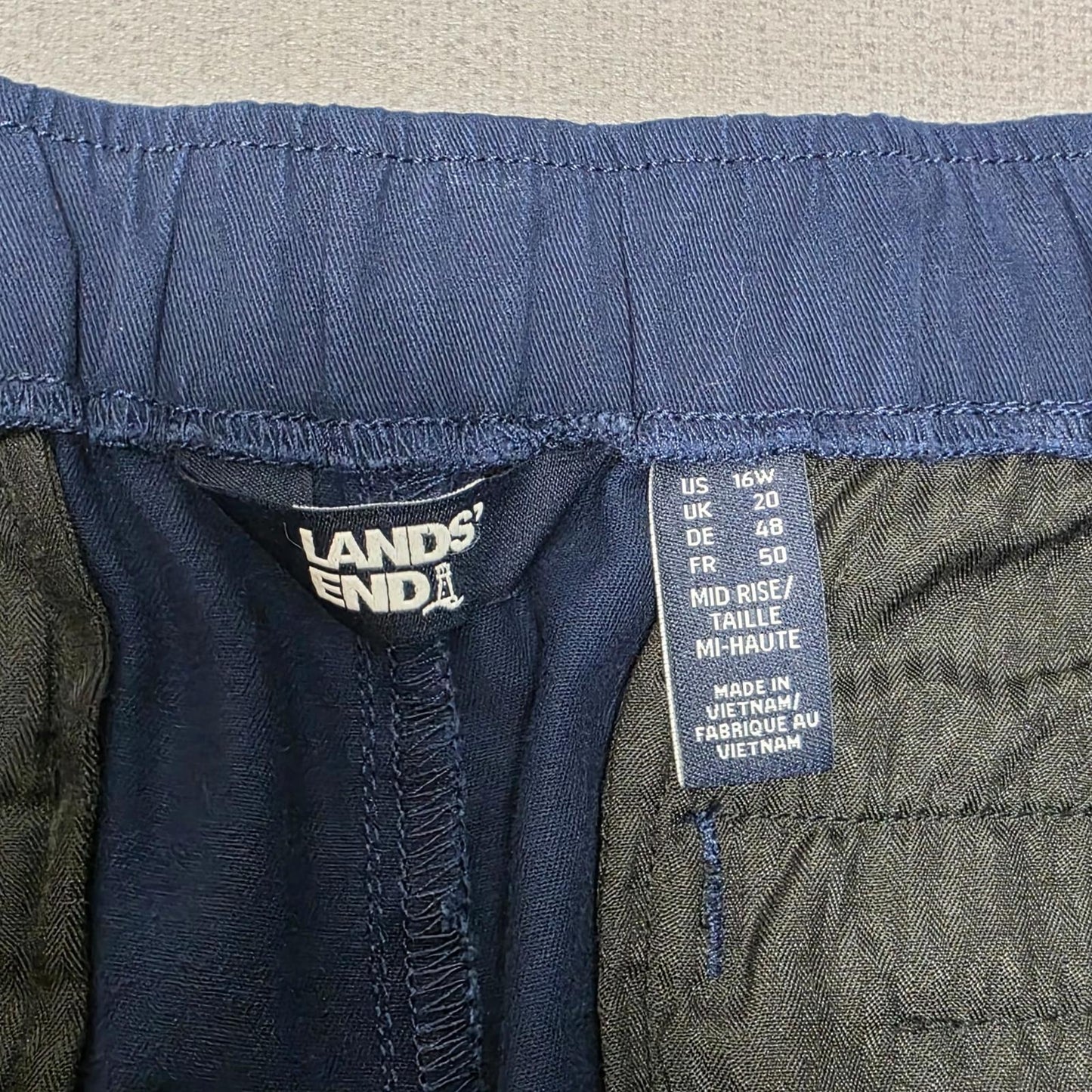 Lands End Womens Elasticated Waist Casual Trousers/Pants -UK 20 -W33 / L24 -Navy