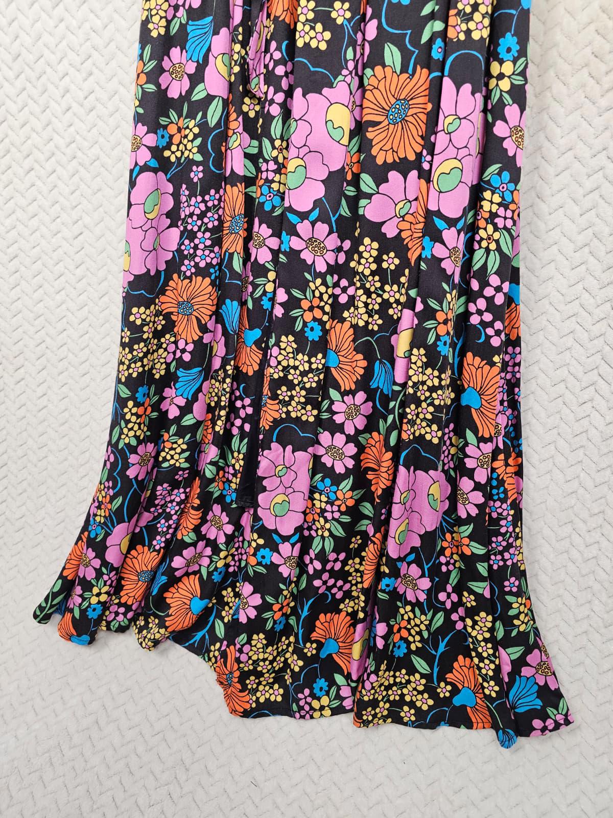Joanie X Zeena Shah Womens Retro Floral Print Ruffle Collar Wrap Dress - UK 10