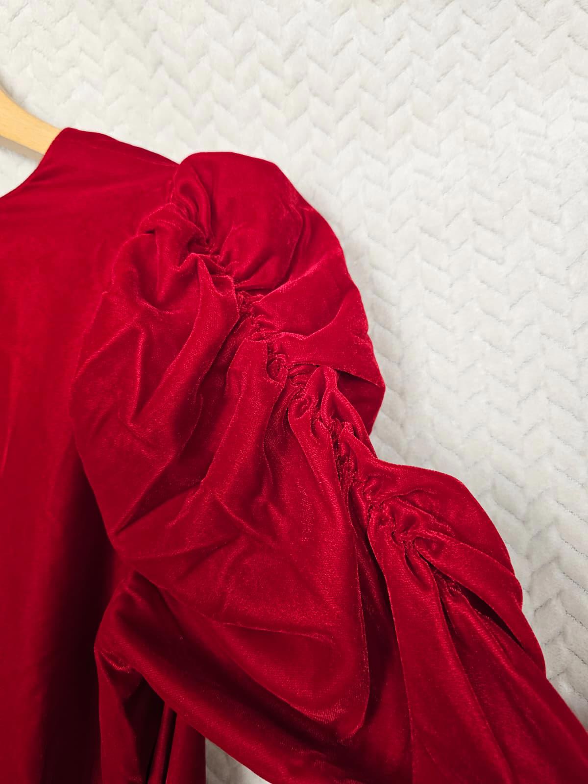 Christina Hendricks X Joanie Neroli Puff Sleeve Velvet Dress Scarlett Red UK 10