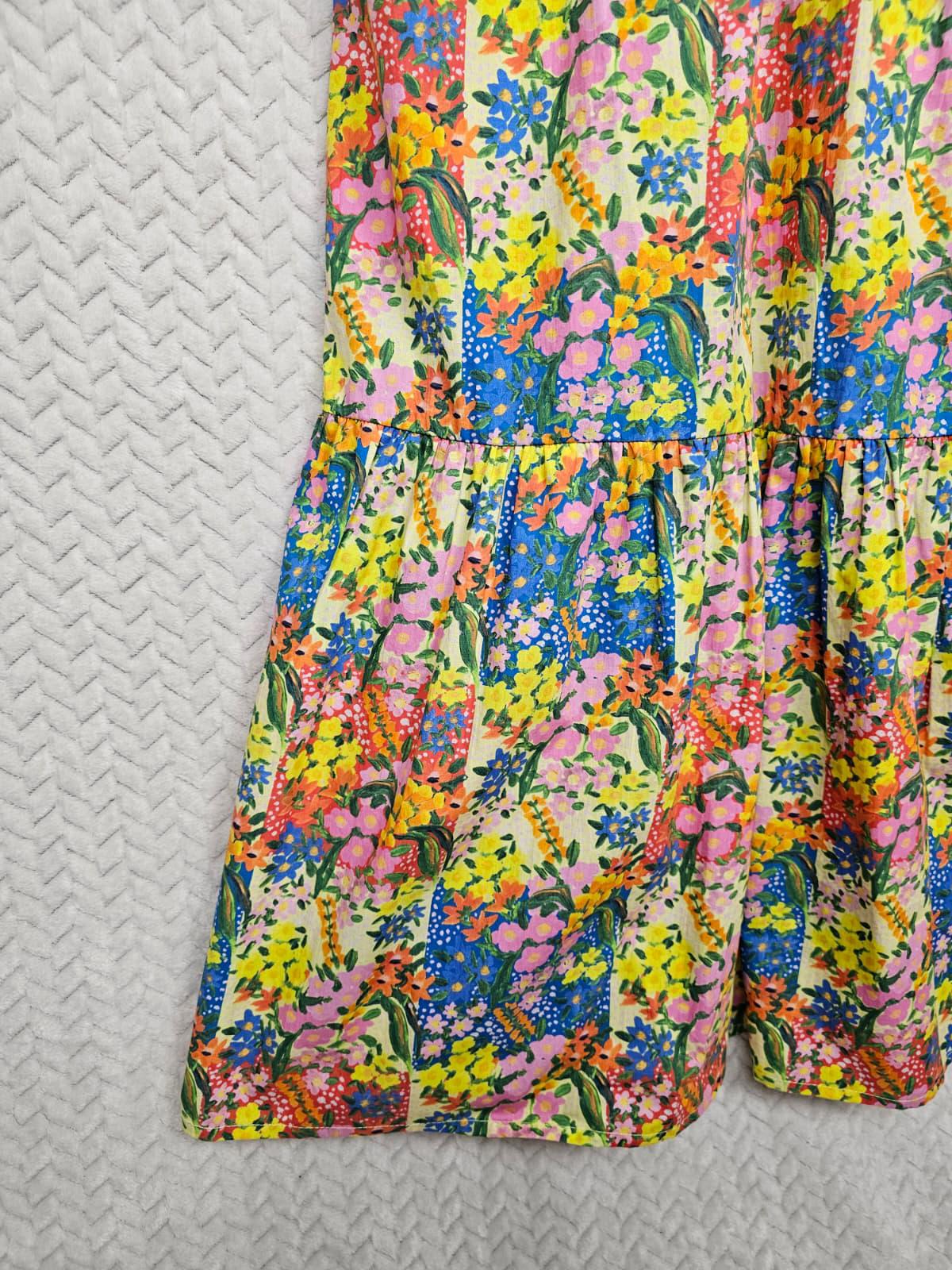 Zeena X Joanie - Georgia Painterly Floral Print Square Neck Spring Dress - UK 8
