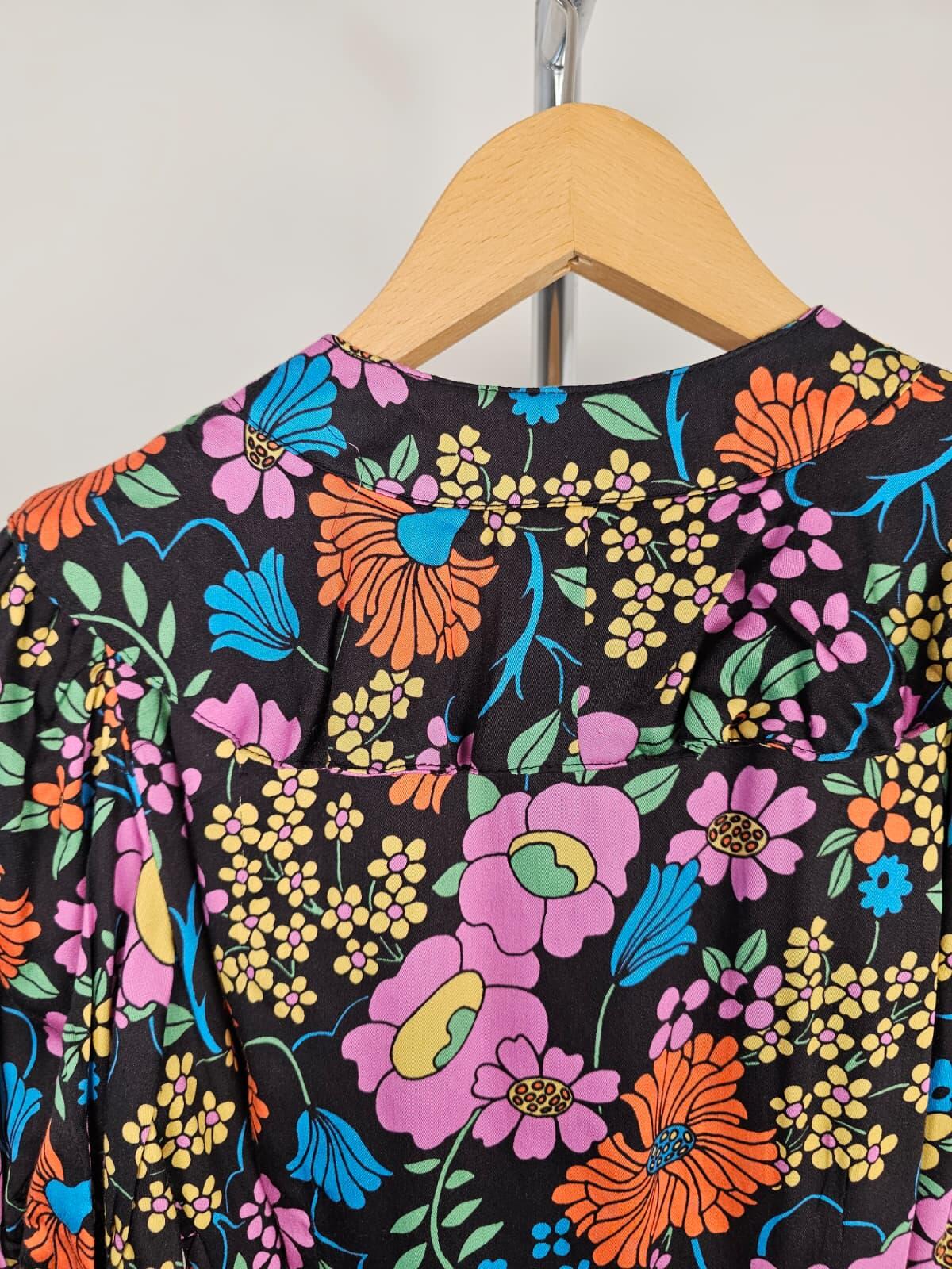 Joanie X Zeena Shah Womens Retro Floral Print Ruffle Collar Wrap Dress - UK 8
