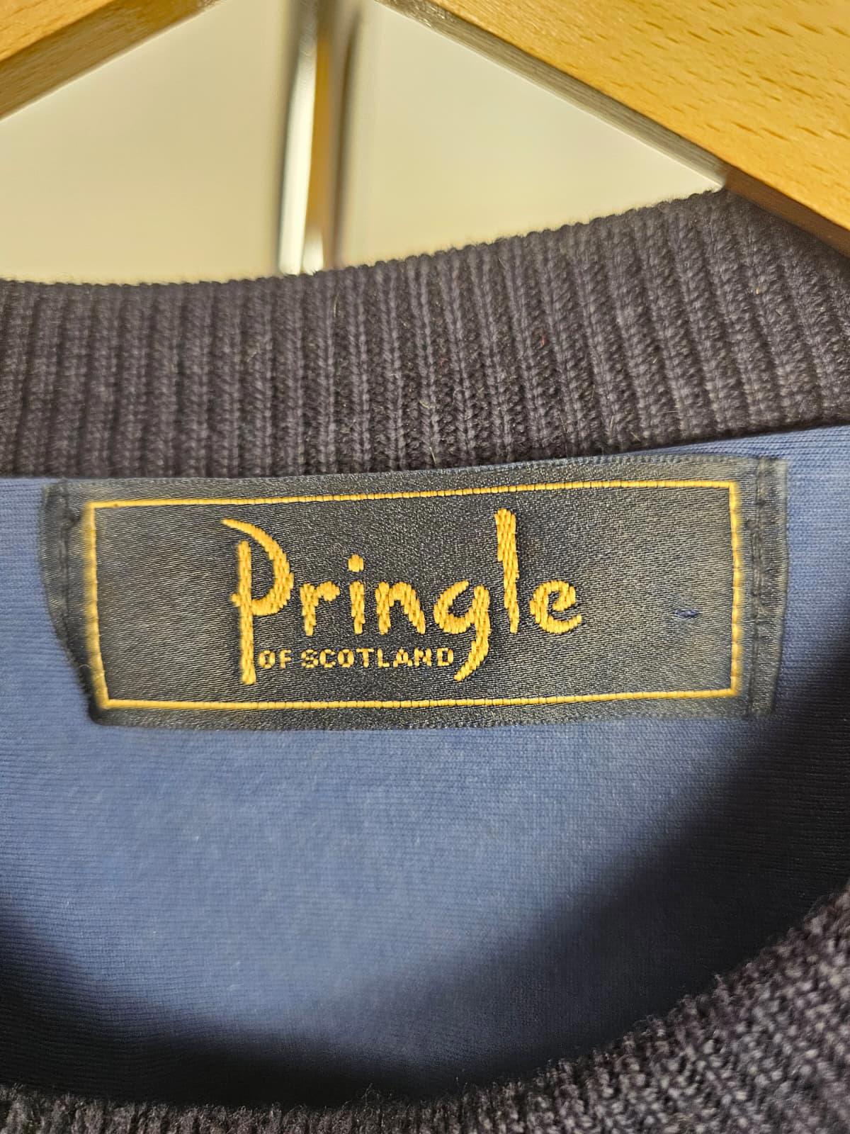 Pringle Mens Vintage Wool Pattern Wind Resistant Pullover Jumper - L -Dark Green