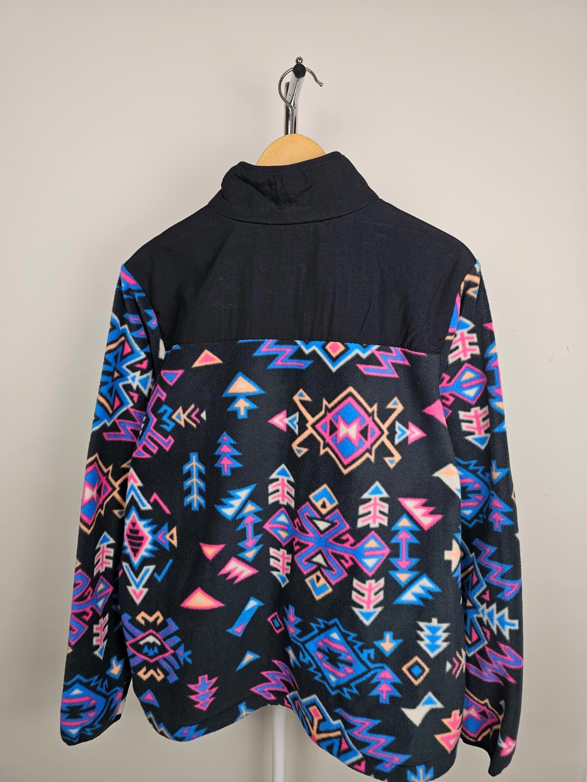 Columbia Womens Snap Button Neon Aztec Fleece Pullover Jumper - XL/Extra Large