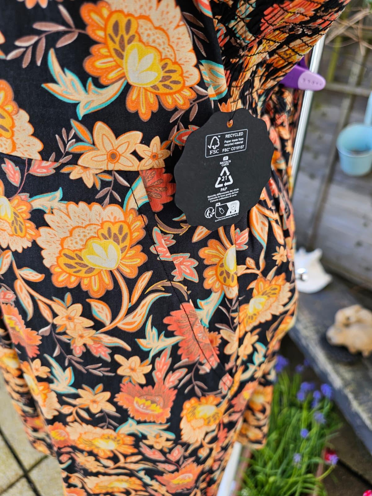 Joanie Penny Floral Print Square Neck Puff Sleeve Spring Dress - UK 24