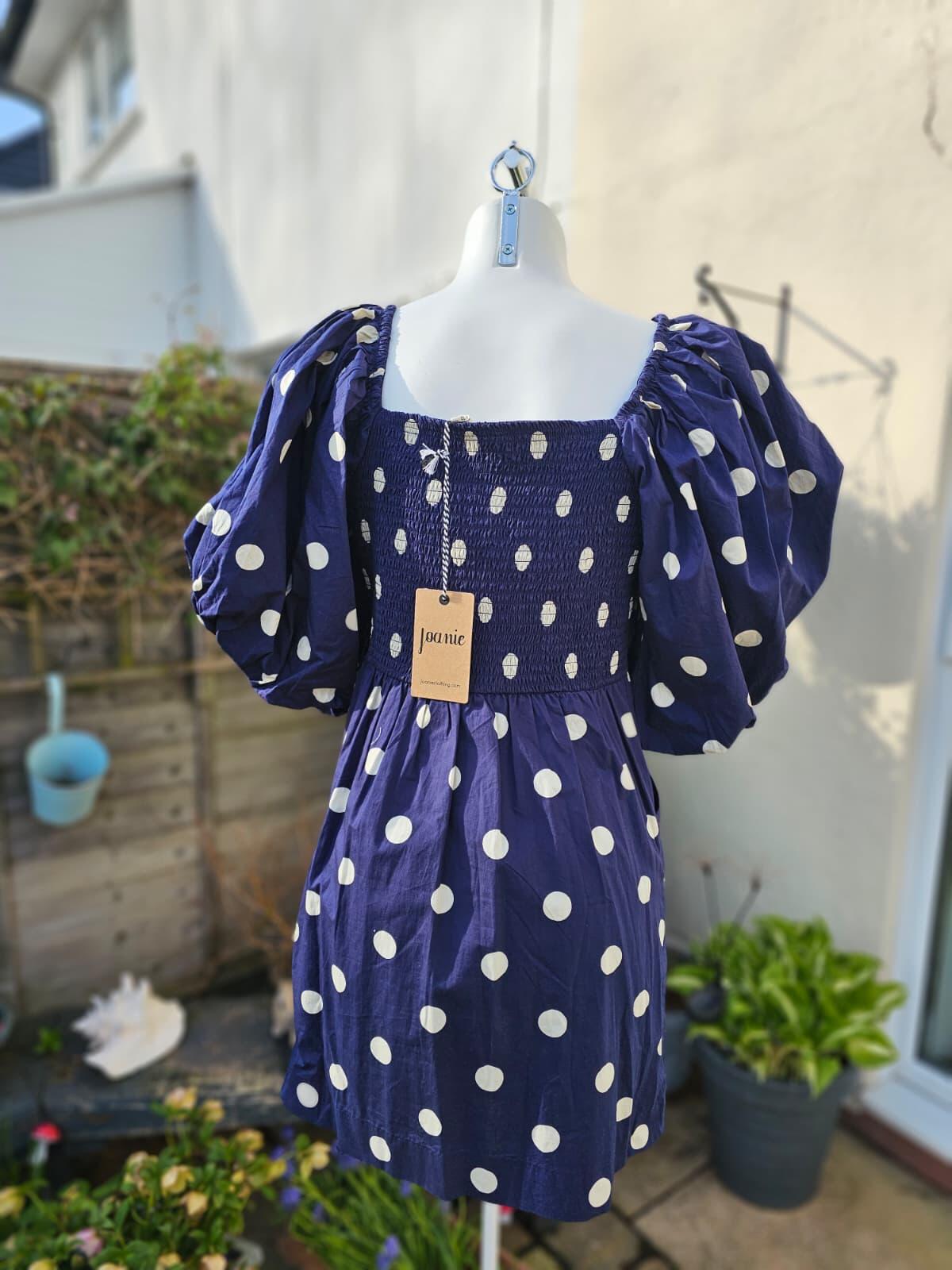 Joanie Women's Penny Polka Dot Print Square Neck Puff Sleeve Dress - UK 12