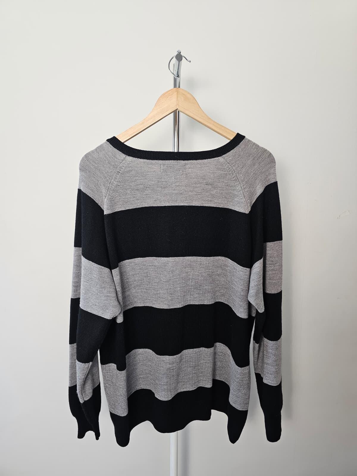 Fred Perry Mens Striped Pullover V-Neck 100% Wool Jumper - XXL/2XL - Stripey