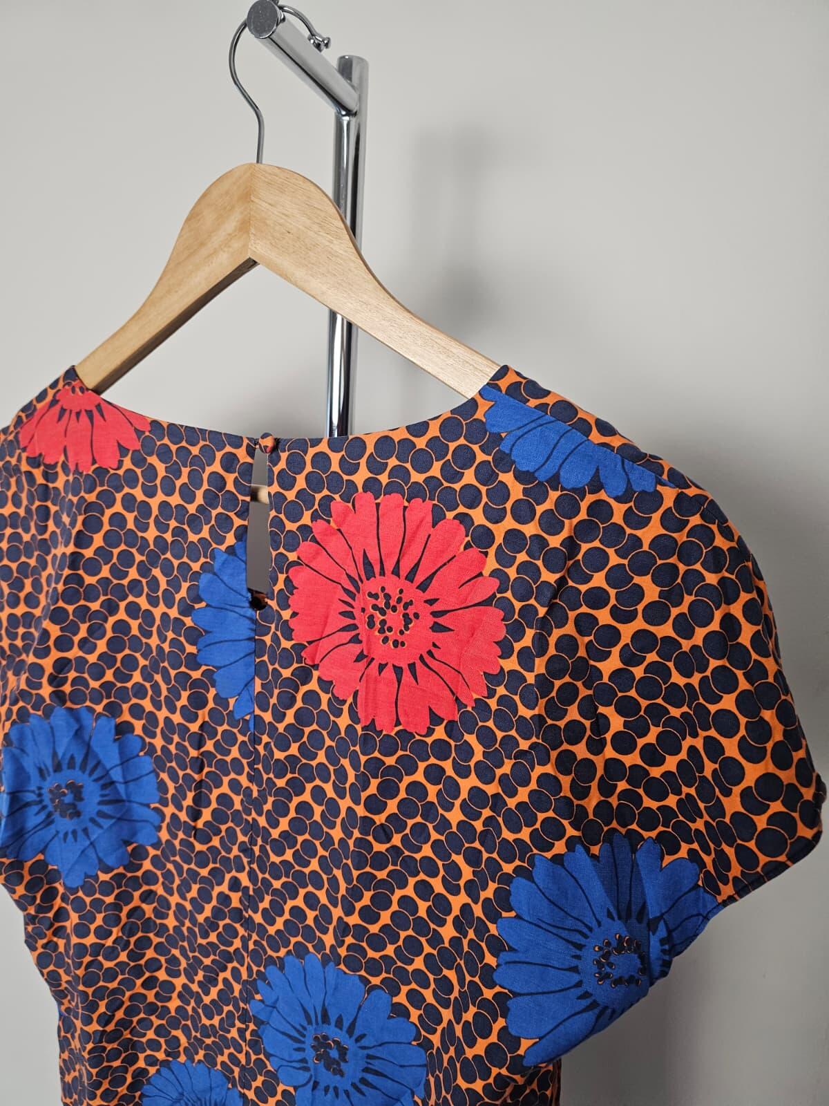 Boden Women's Silk Blend Floral Short Sleeve Round Neck Pattern Blouse - UK 12