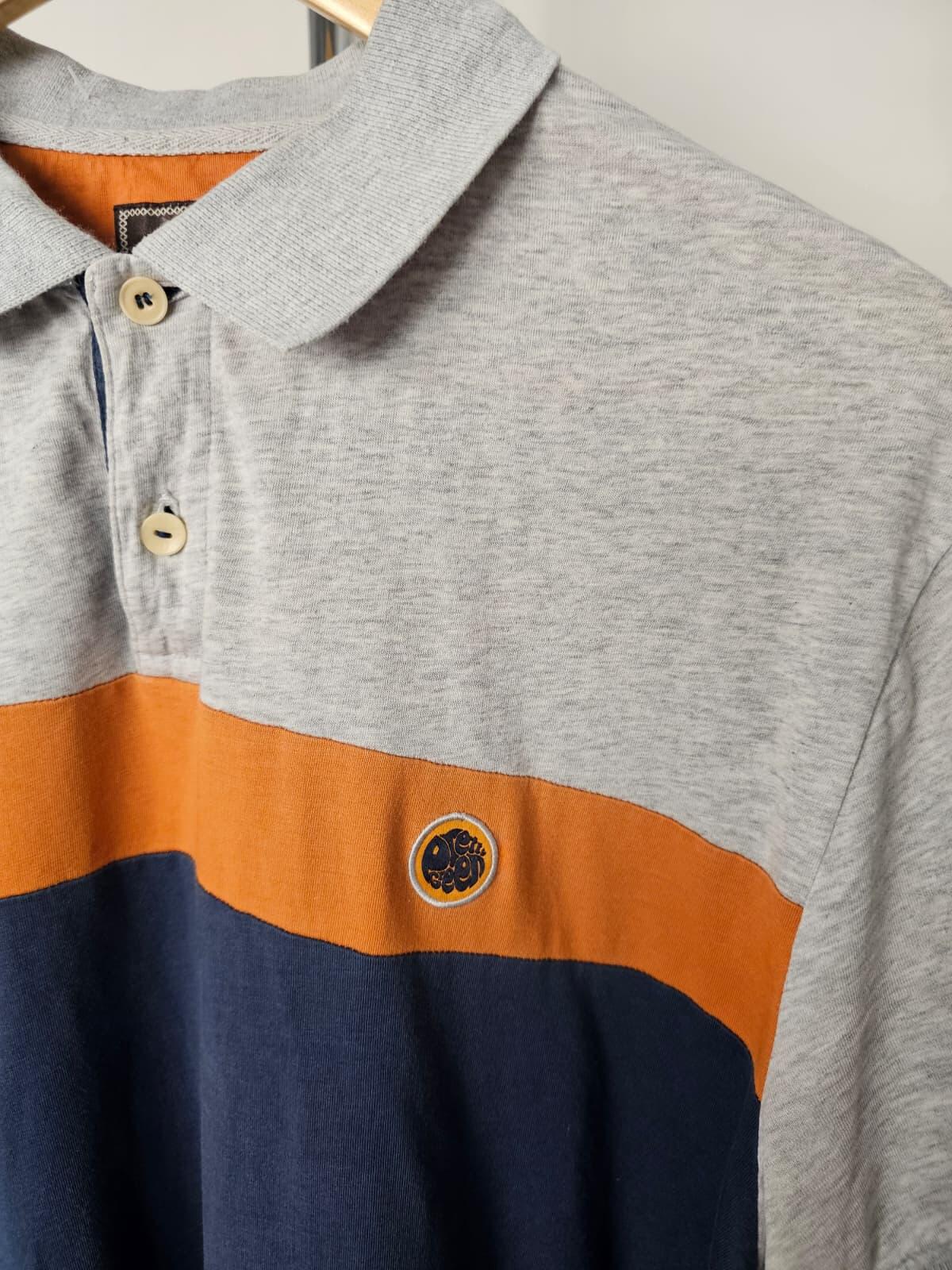Pretty Green Men's Polo Shirt - M/Medium Navy/Grey/Burnt Orange