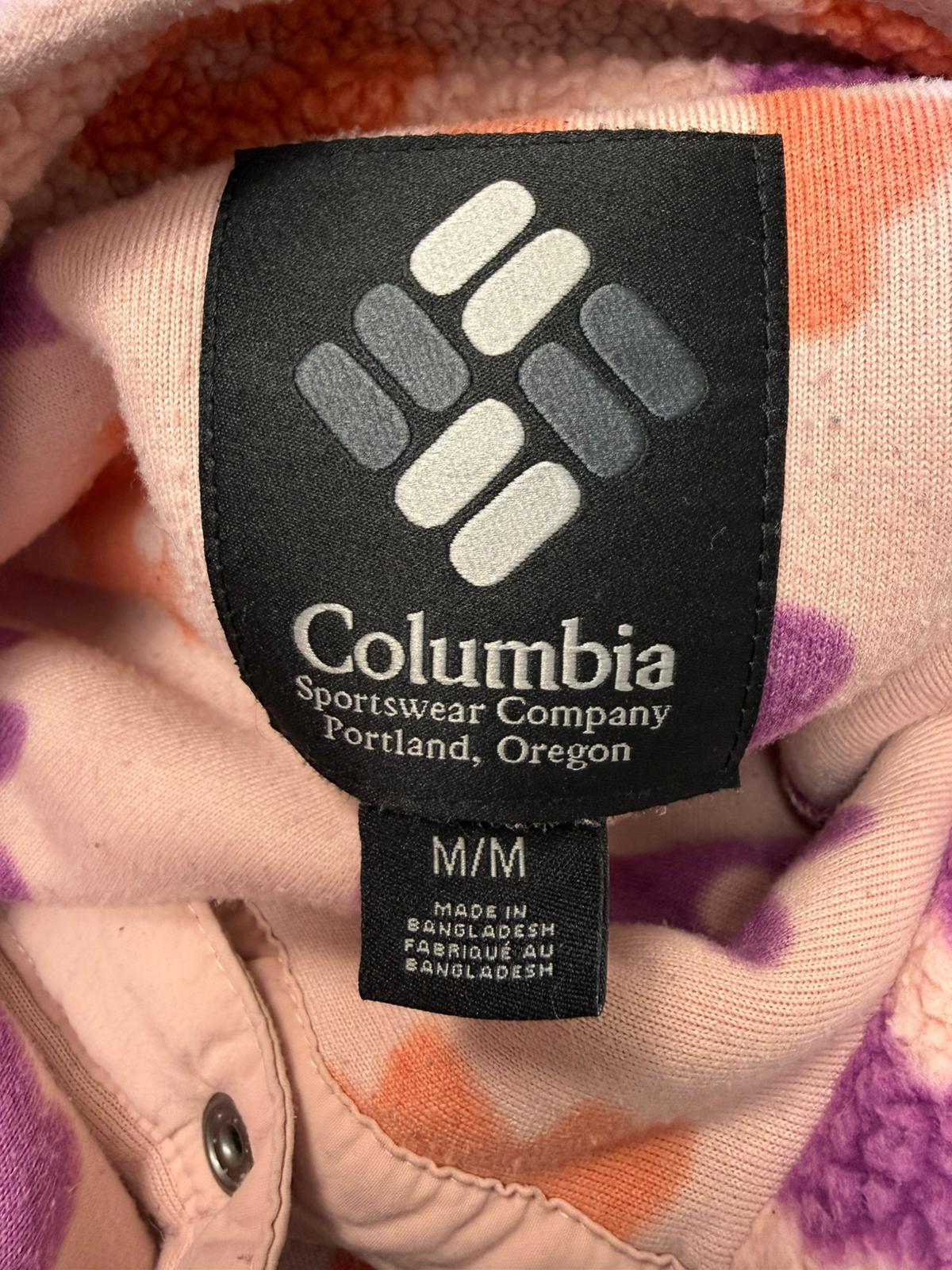 Columbia Cropped Pullover Snap Button Daisy Flower Print Fleece Jumper -M/Medium