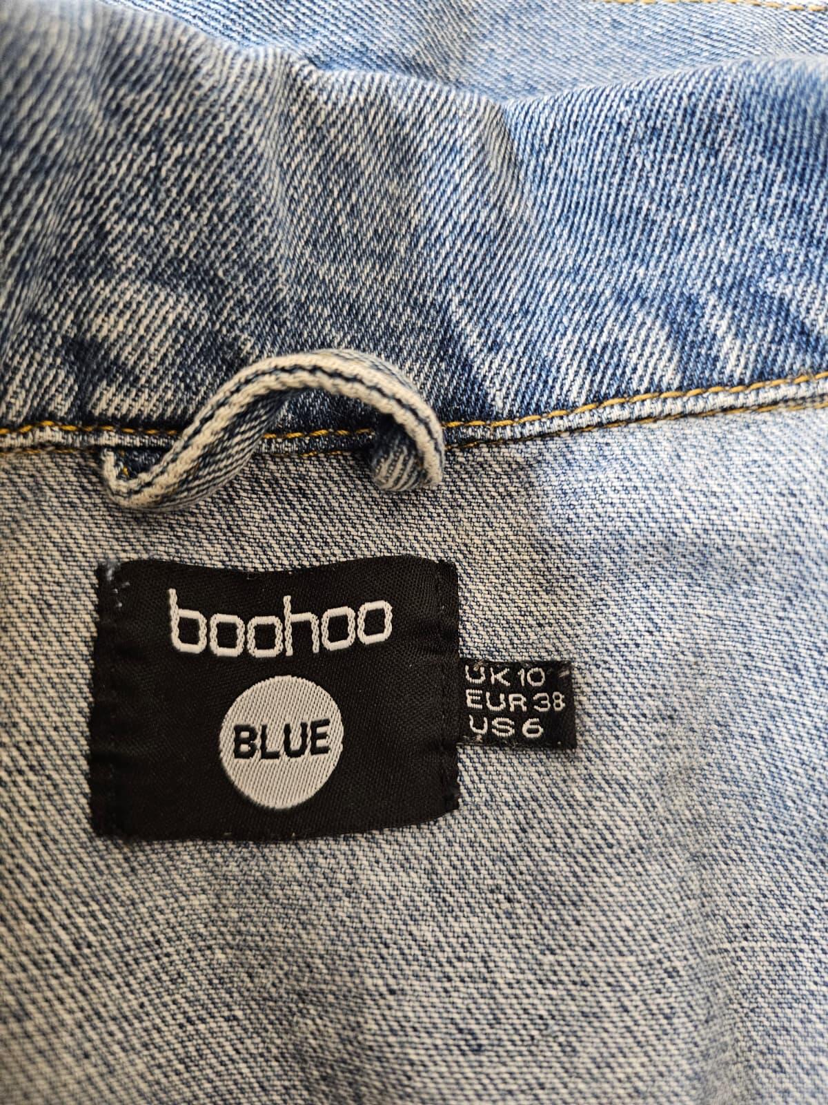 Boohoo Blue Japan Embroidered Detailing Blue Denim Jacket - UK 10
