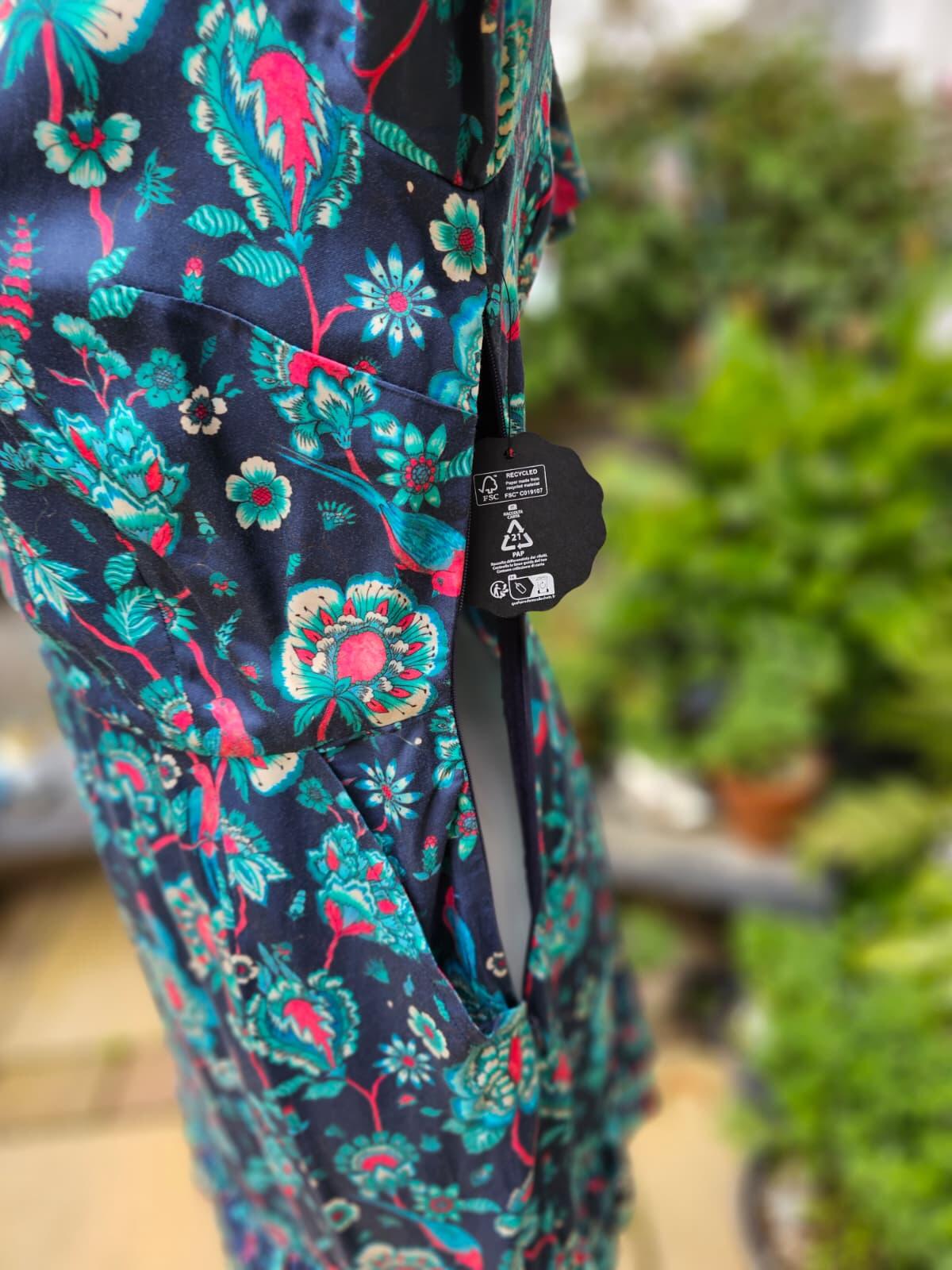 Joanie Caroline Floral Bird Floral Fauna Print Ruffle Mini Spring Dress - UK 10