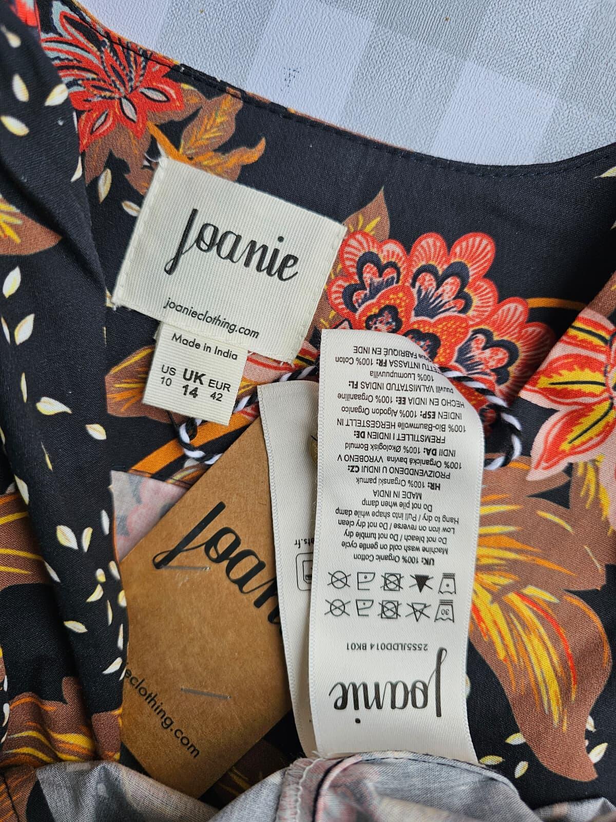 Joanie Rebecca Black Chintz Floral Print Puff Sleeve Button Midi Dress - UK 14