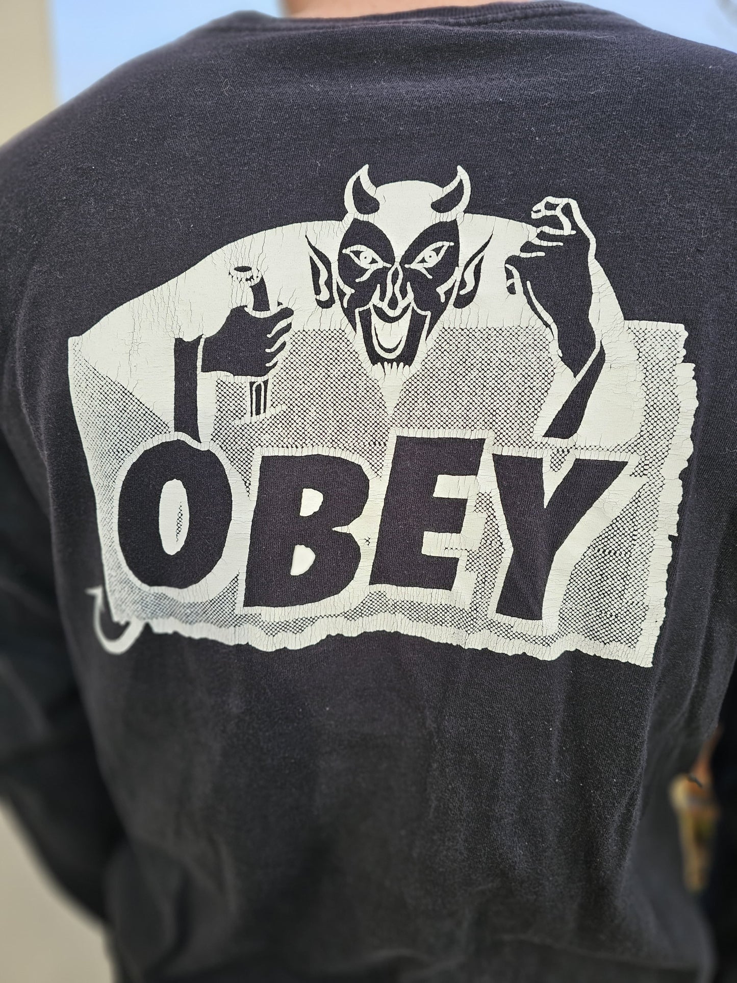 Awesome Obey Devil Black Long Sleeve Tee T-Shirt Top - L/Large