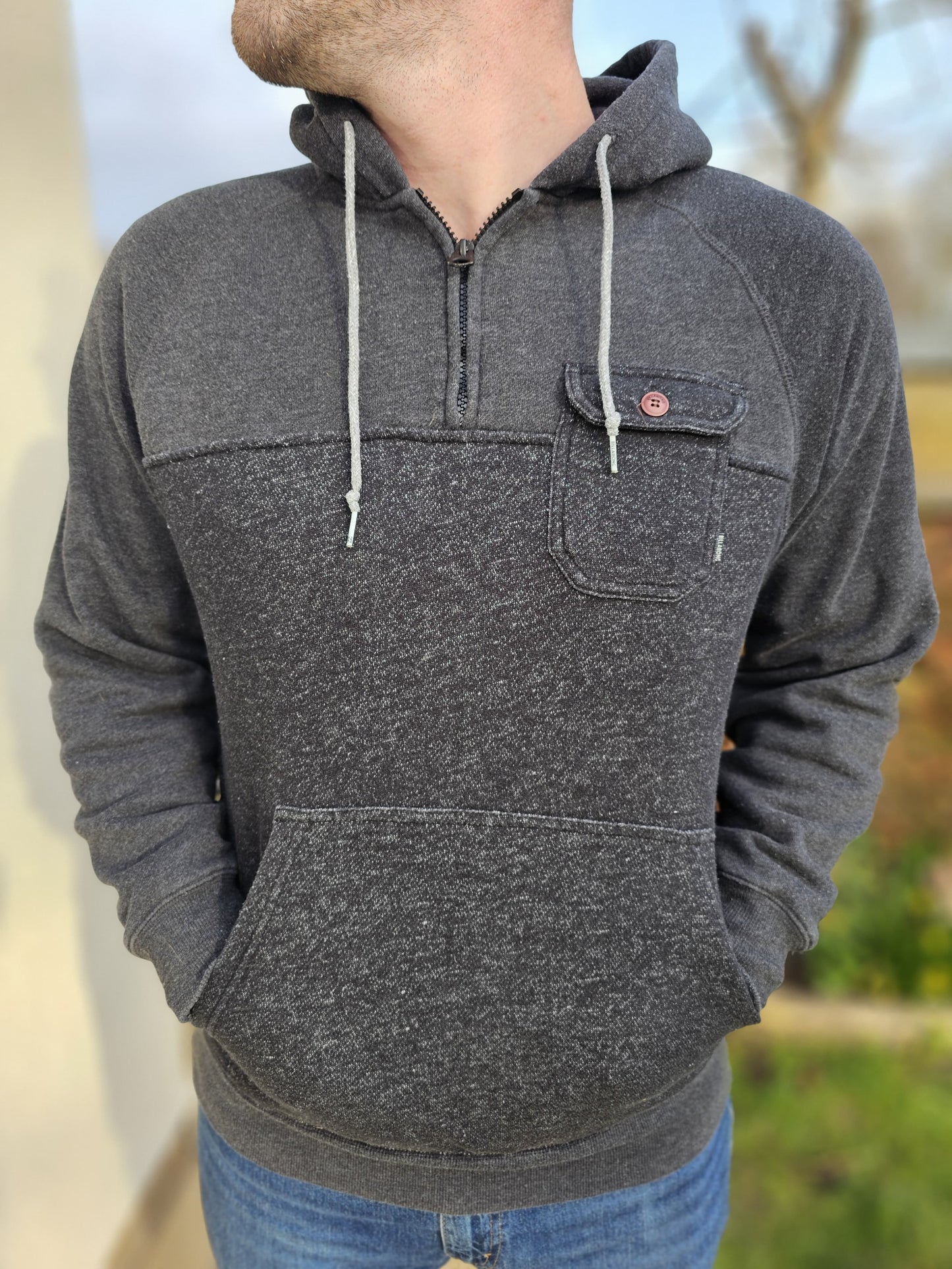Billabong Pullover Dark Grey Hoodie 1/2 Zip Jumper - L/Large