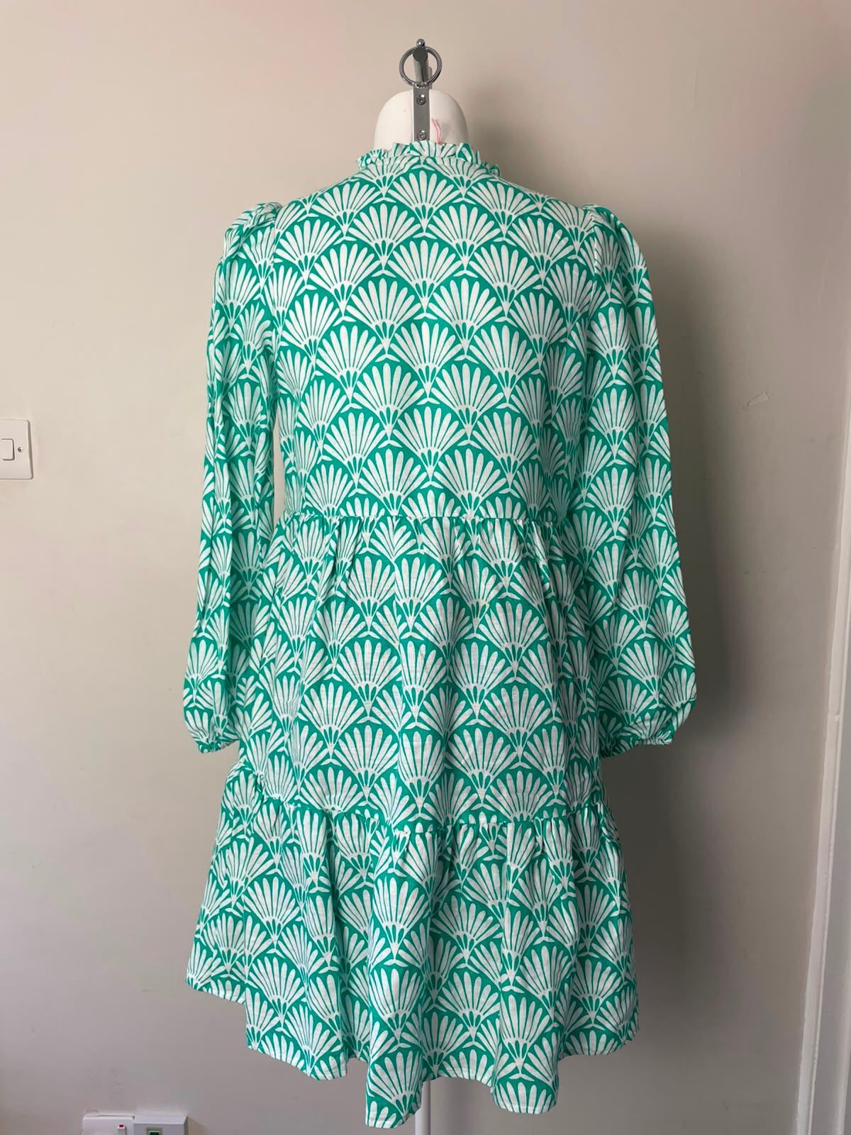 Boden Women's Esme Linen Pattern Print Mini Dress - UK 10 R Green/White RRP £126