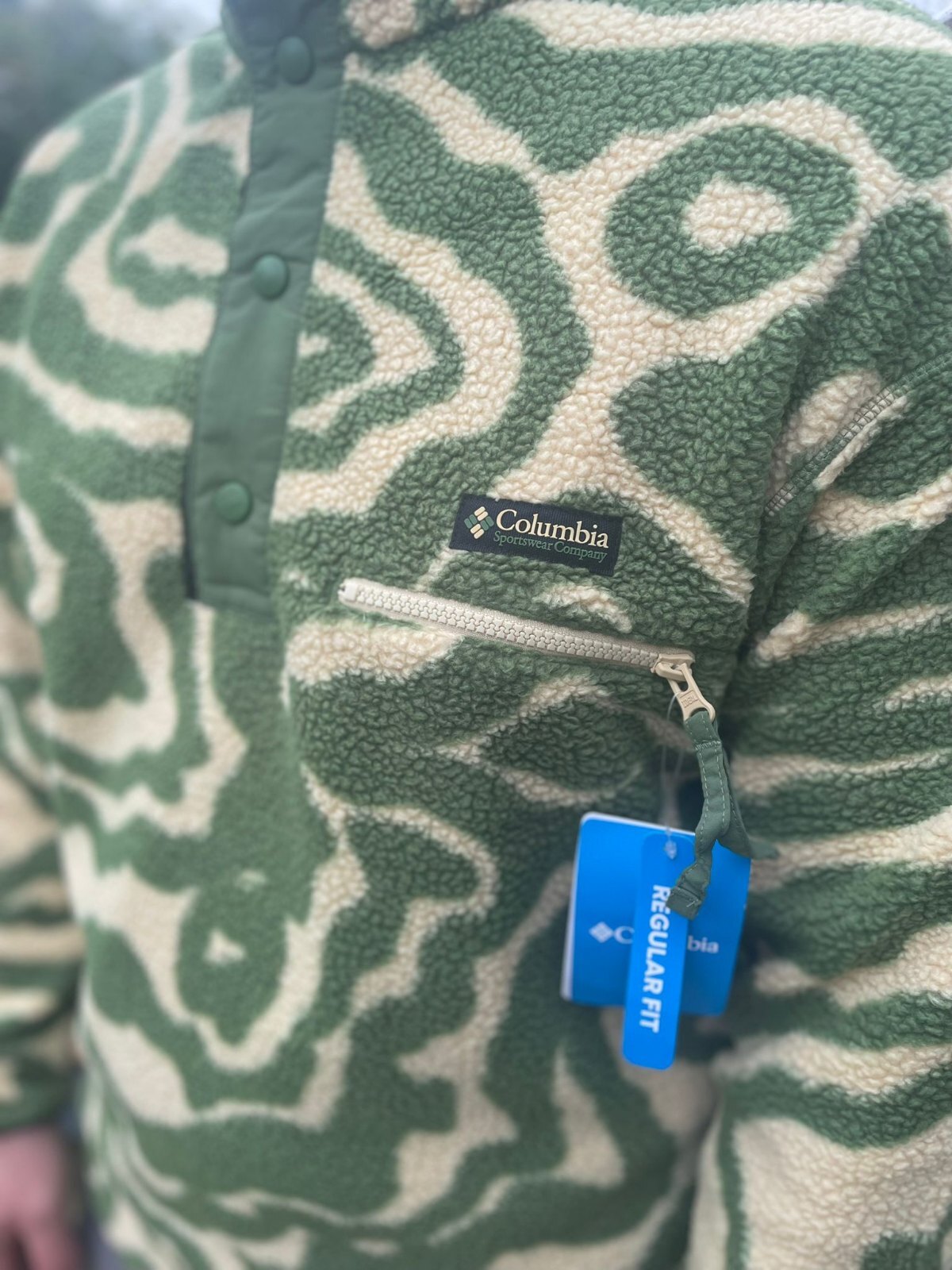 Columbia Men's Pullover Snap Button Pattern Fleece Jumper - M/Medium