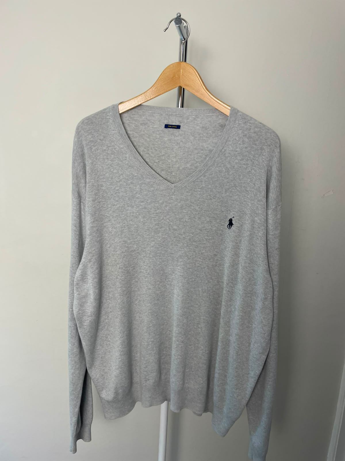Ralph Lauren Pima Cotton V Neck Pullover Sweater/Jumper - XXL/2XL - Grey