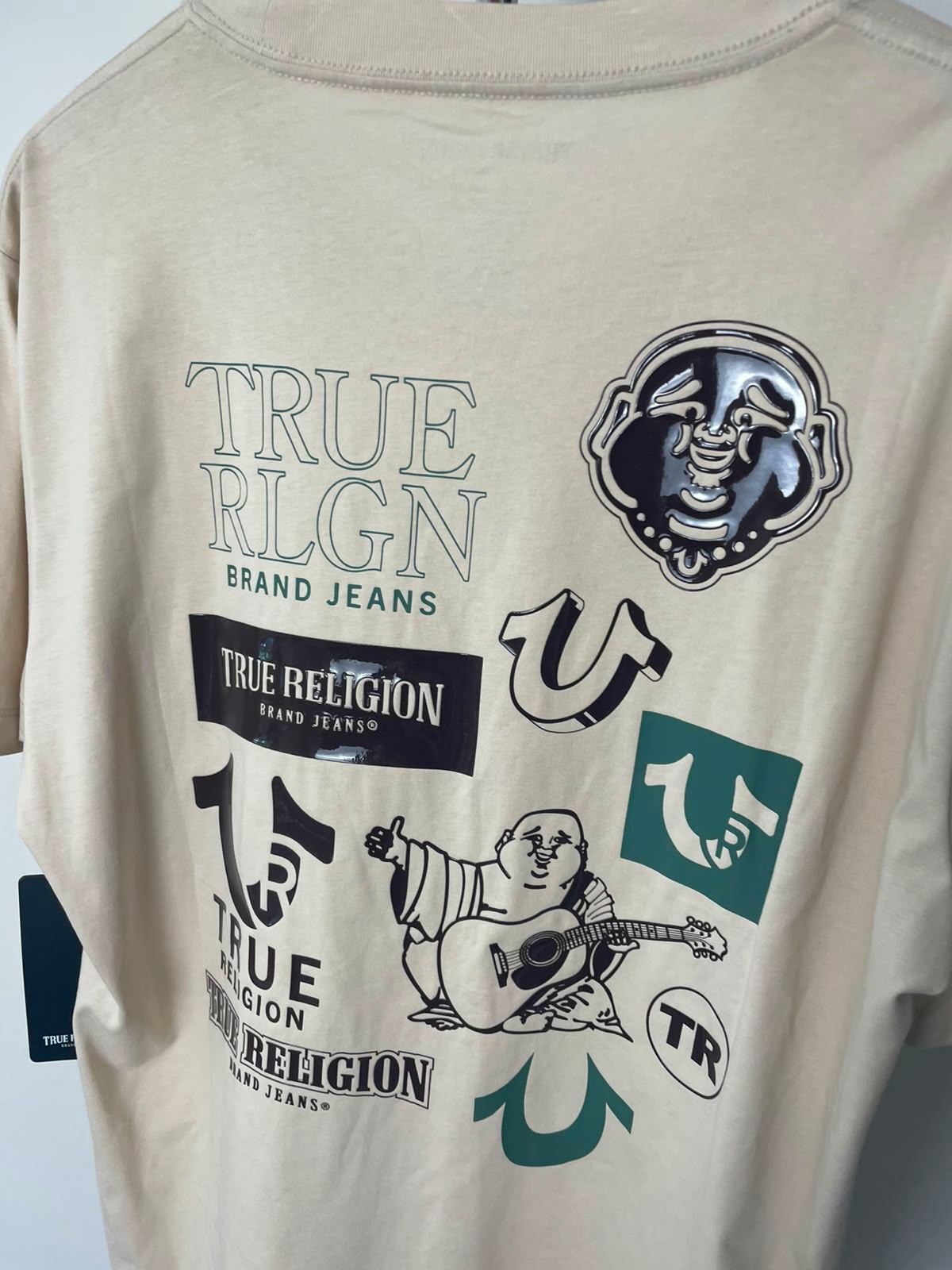 True Religion Men's Big Back Graphic Short Sleeve Tee/Top/T-Shirt L/Large Beige
