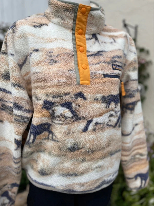 Columbia Women's Pullover Snap Button Fleece Jumper Horse Equine Print - L/Large