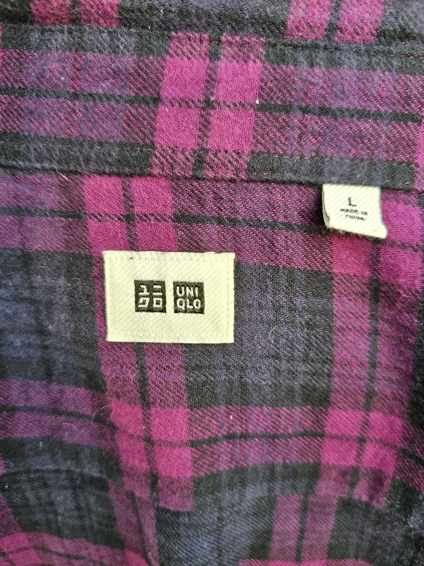 Mens Uniqlo Purple Checked Long Sleeve Button Up Shirt - L/Large