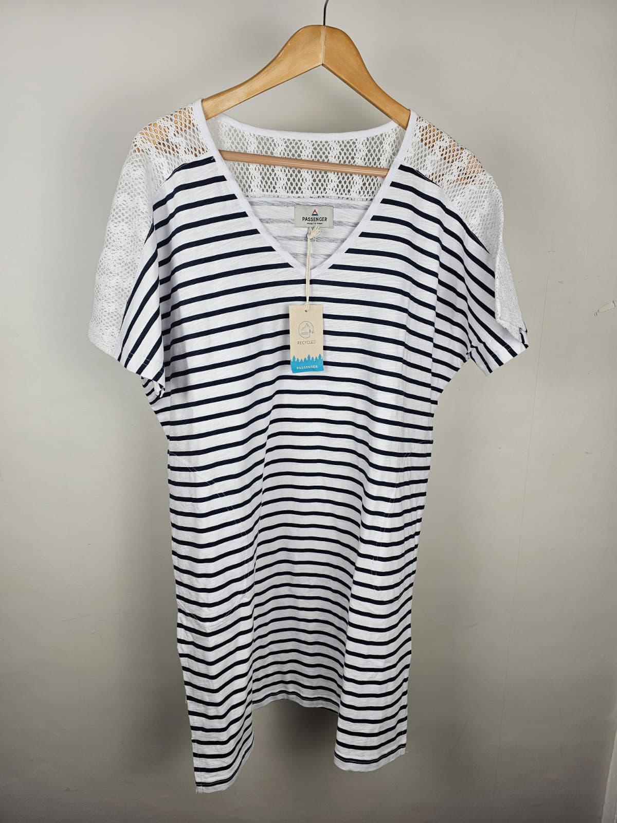 Passenger Womens Oversized Cotton Striped T-Shirt Dress - Navy/White
