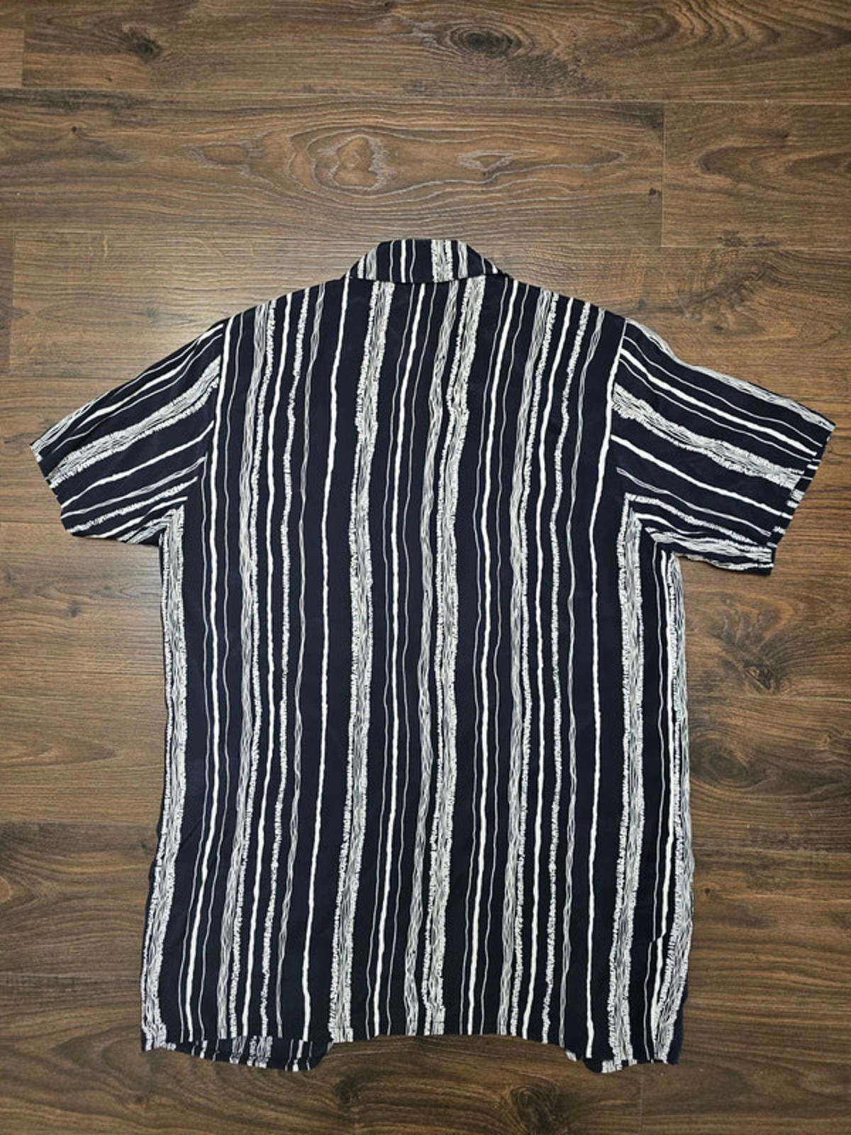 Vintage Black & White Shoulder Pad Short Sleeve Shirt - L/XL Retro Summer Holiday