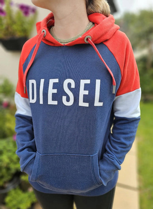 Womens Diesel Big Spellout Navy/Red/White Pullover Hoodie - L/Large