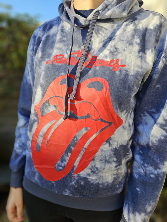 The Rolling Stones Grey Tie Dye Pullover Hoodie Band Top - S/Small