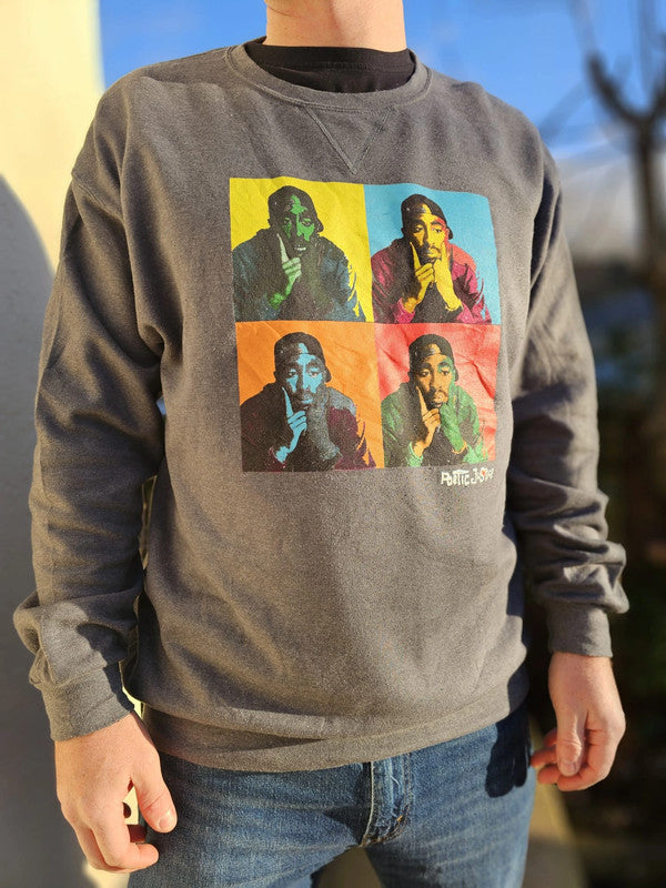 Unisex Grey Poetic Justice Tupac Pullover Hoodie - M/Medium